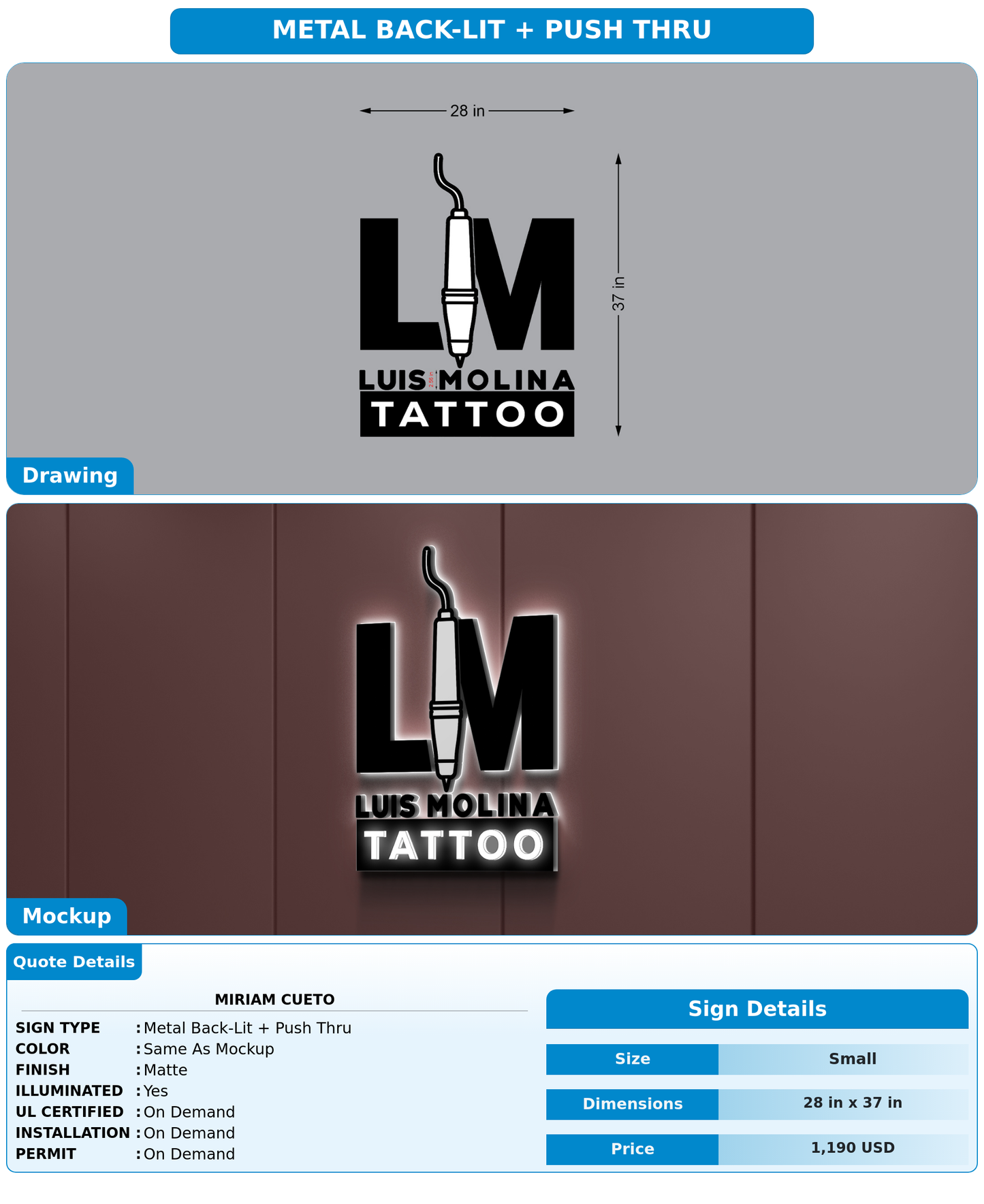 CUSTOM MOCKUP SIGN FOR Miriam Cueto