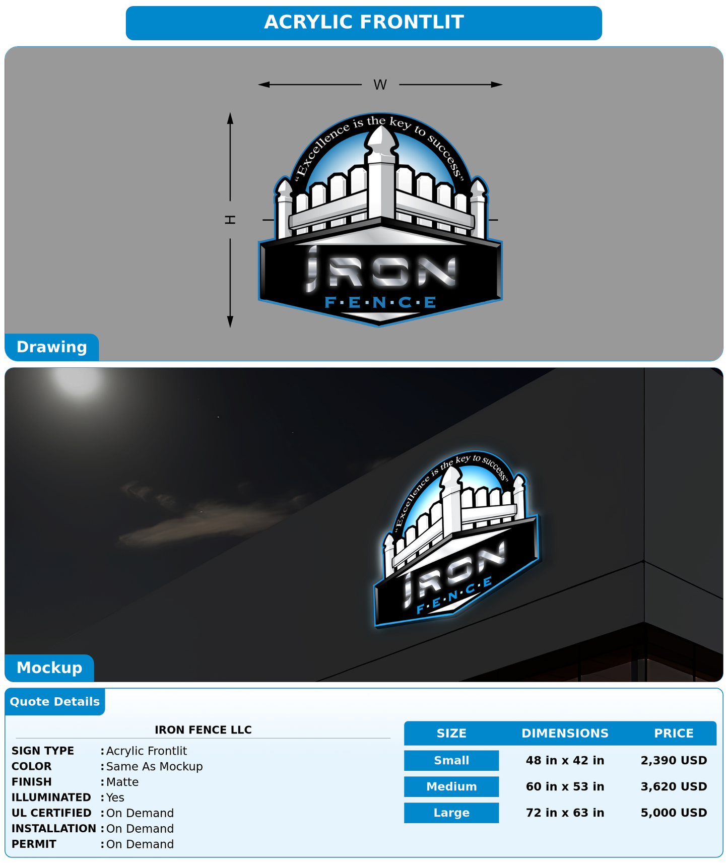 CUSTOM MOCKUP SIGN FOR Iron Fence LLC