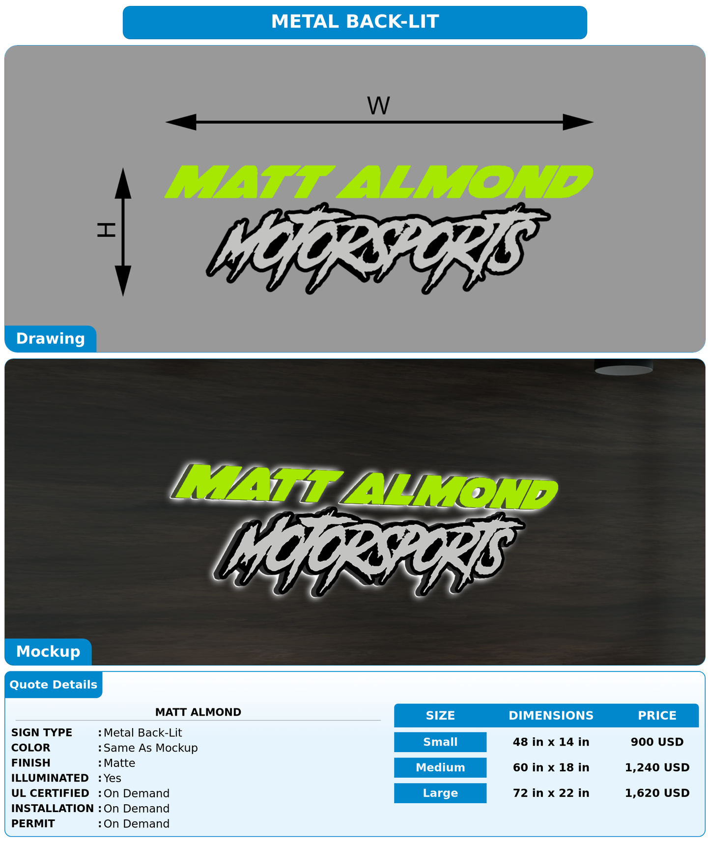 CUSTOM MOCKUP SIGN FOR Matt  Almond
