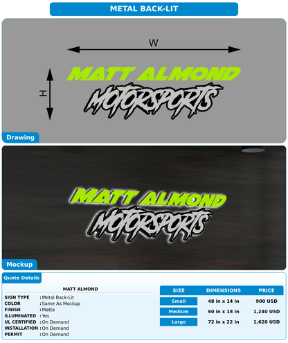 CUSTOM MOCKUP SIGN FOR Matt  Almond