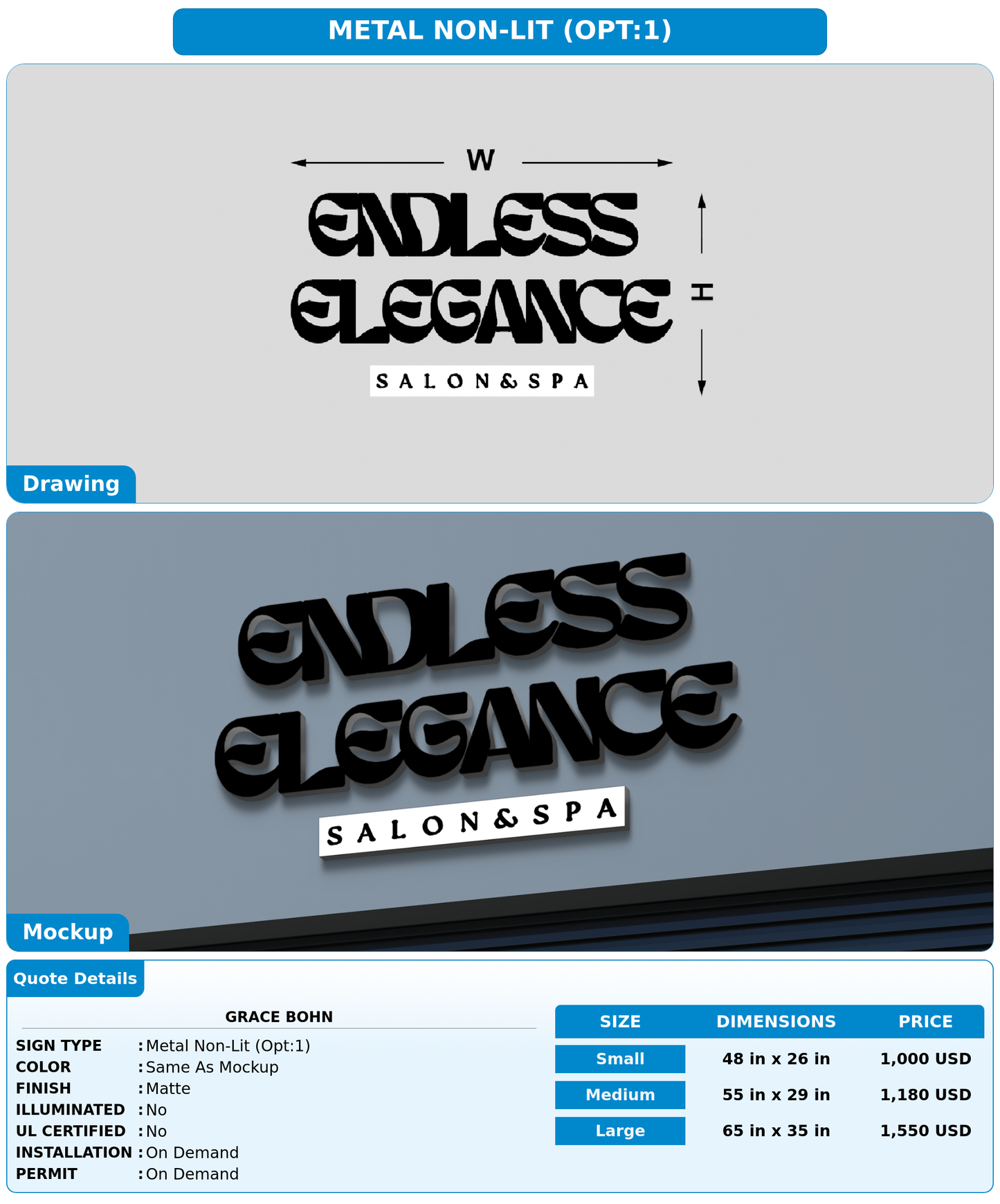 CUSTOM MOCKUP SIGN FOR Grace Bohn