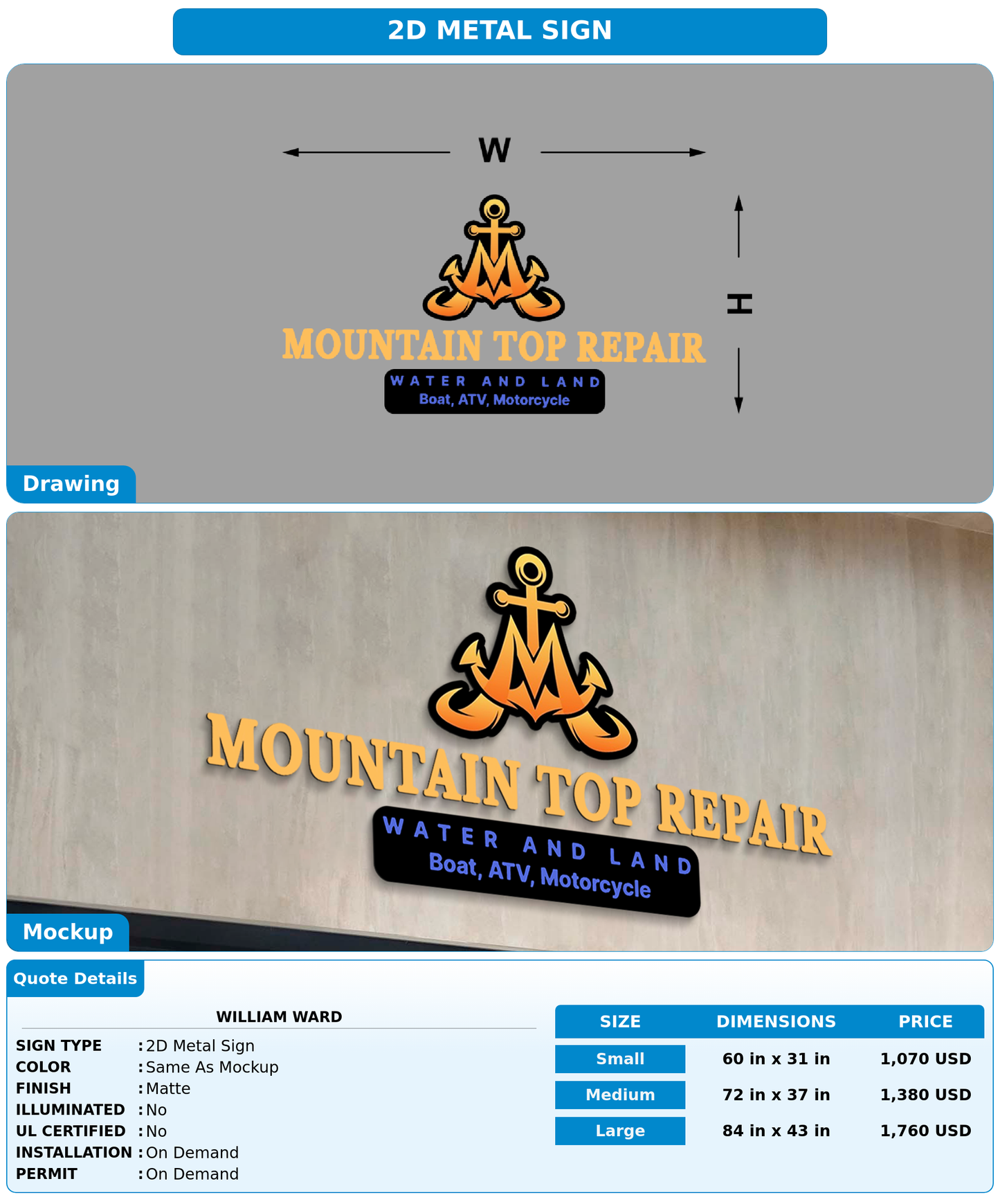 CUSTOM MOCKUP SIGN FOR William ward