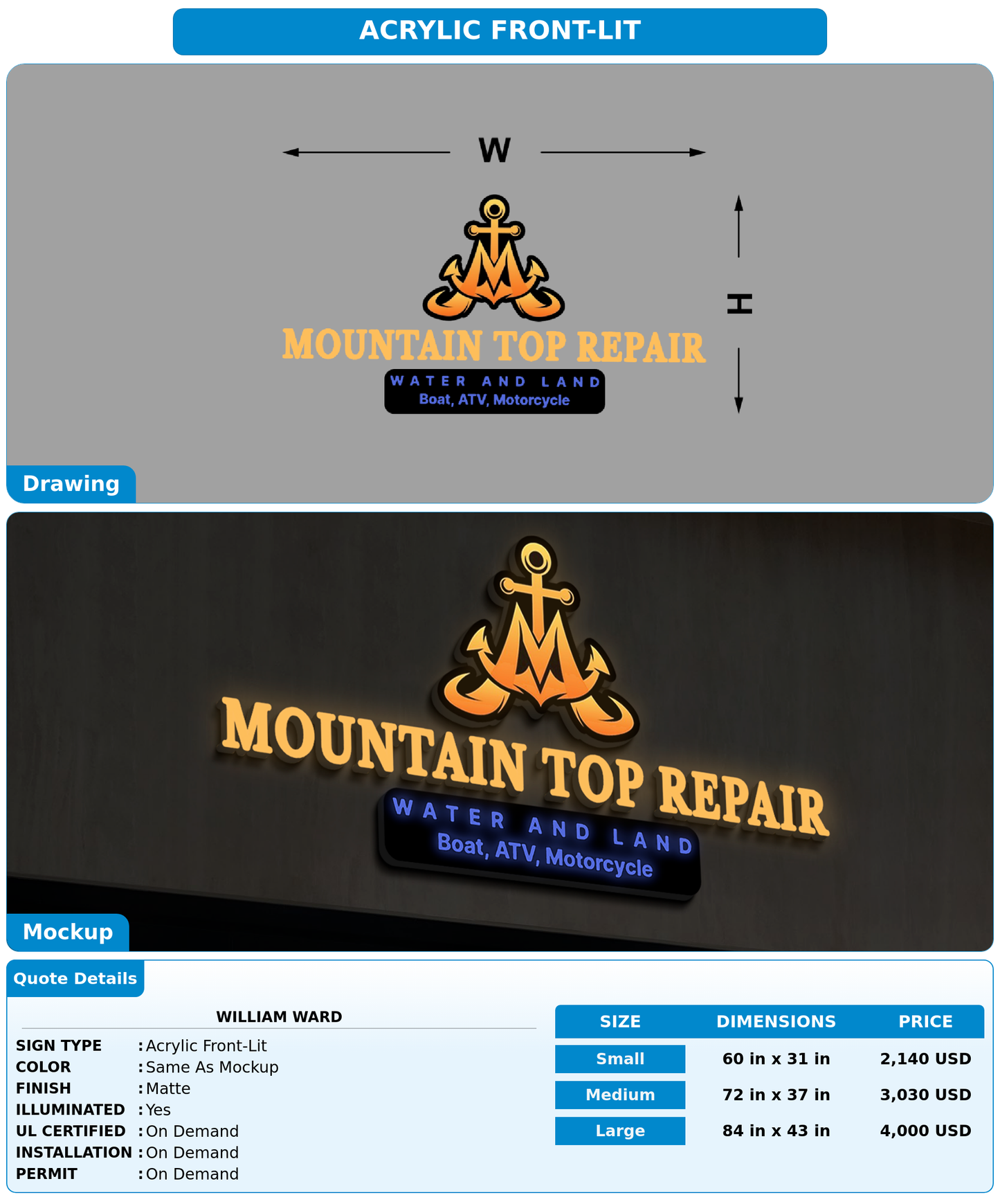 CUSTOM MOCKUP SIGN FOR William ward