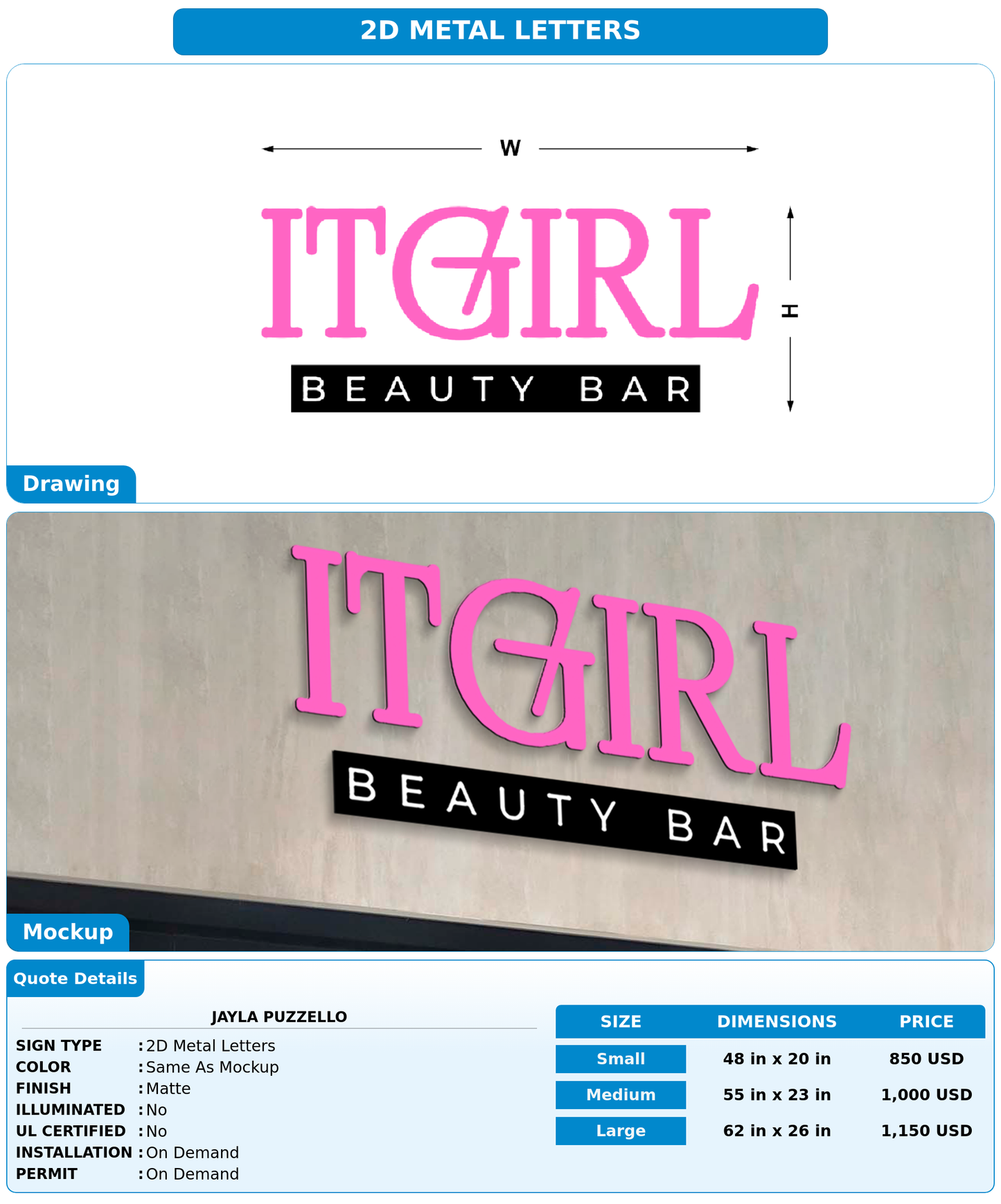 CUSTOM MOCKUP SIGN FOR Jayla puzzello