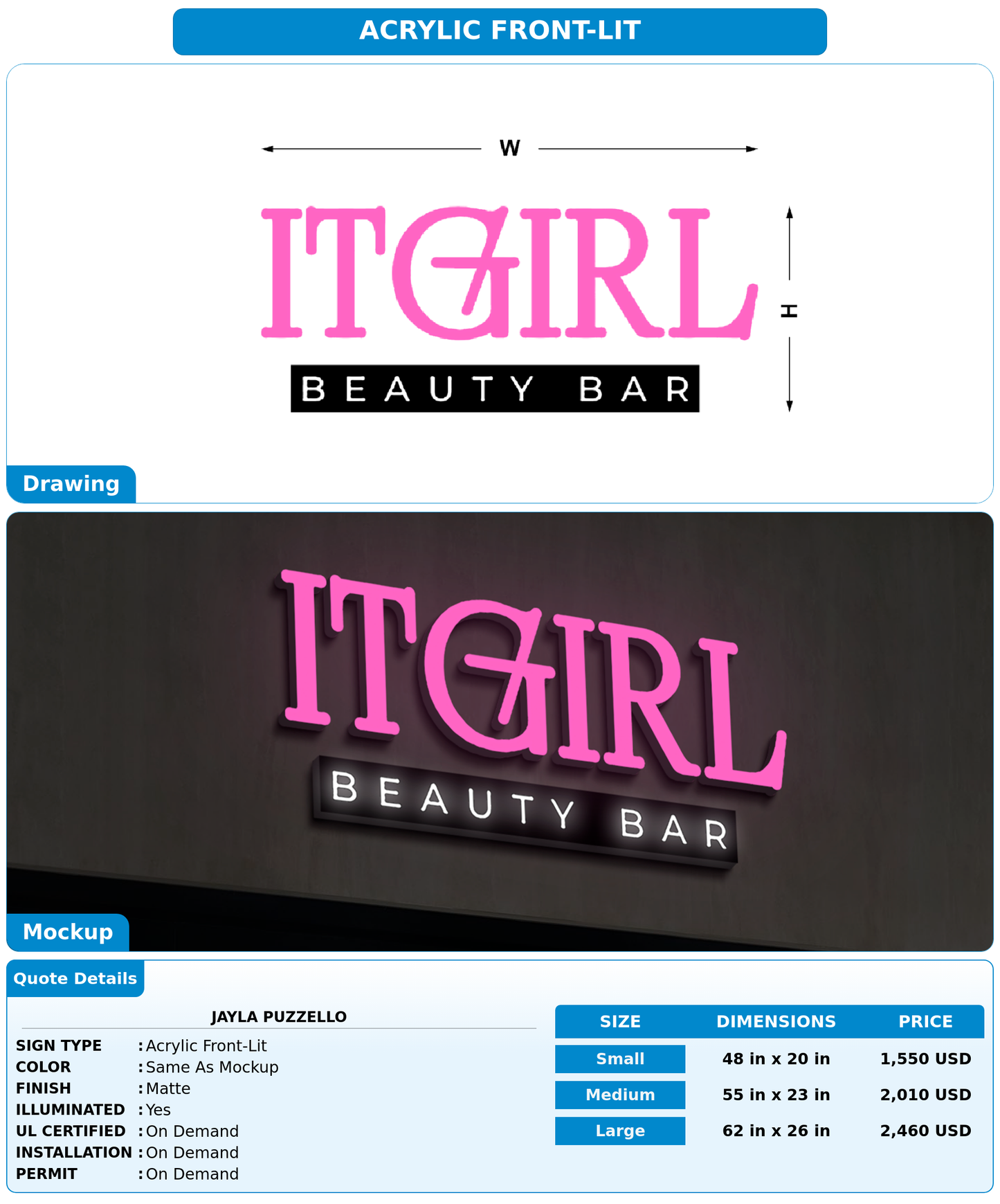 CUSTOM MOCKUP SIGN FOR Jayla puzzello