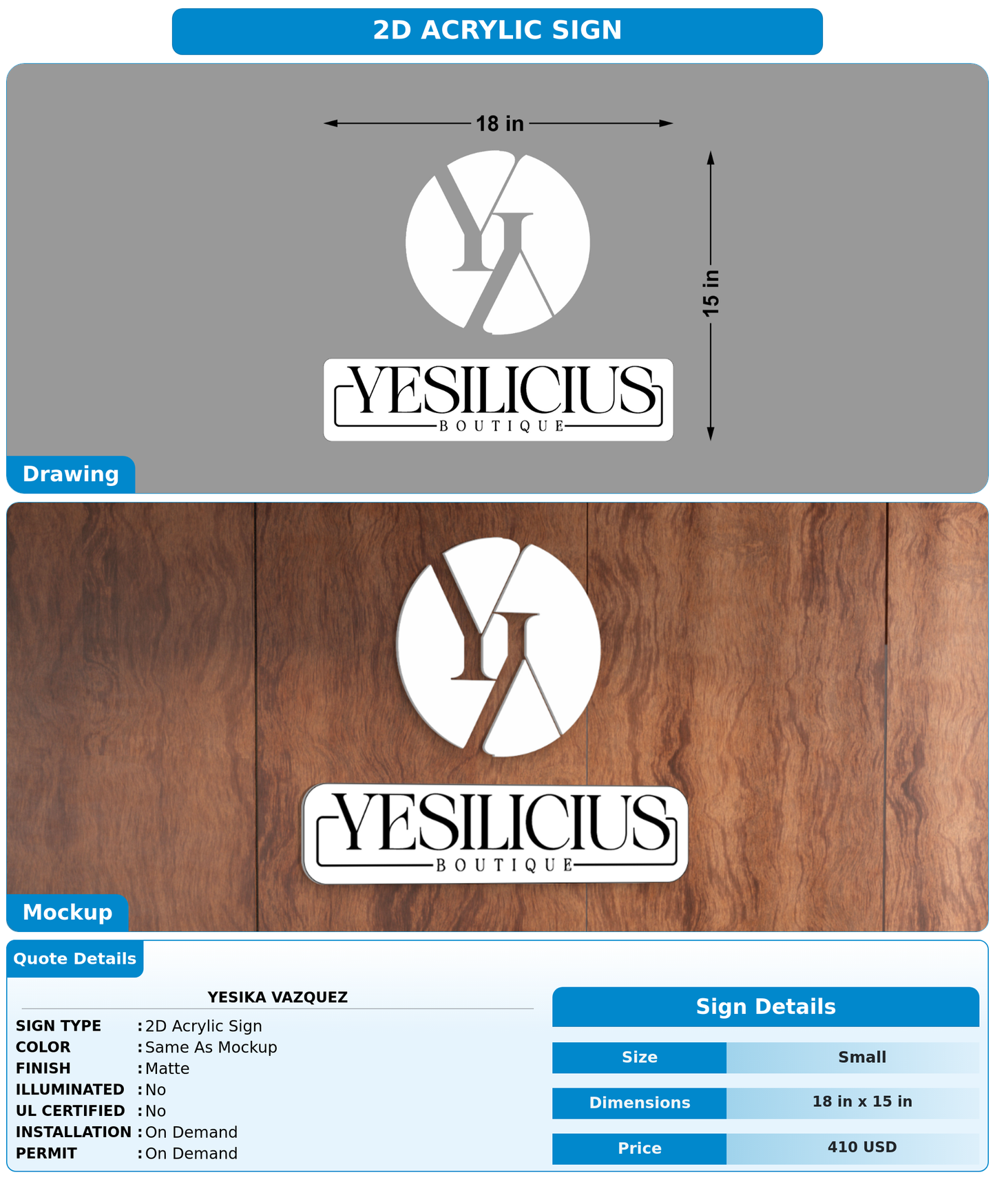 CUSTOM MOCKUP SIGN FOR Yesika Vazquez