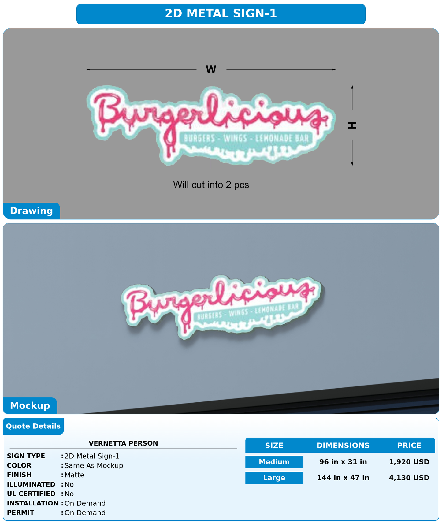 CUSTOM MOCKUP SIGN FOR Vernetta Person