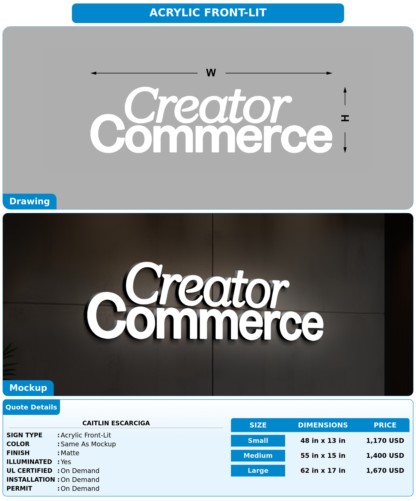 CUSTOM MOCKUP SIGN FOR Caitlin Escarciga