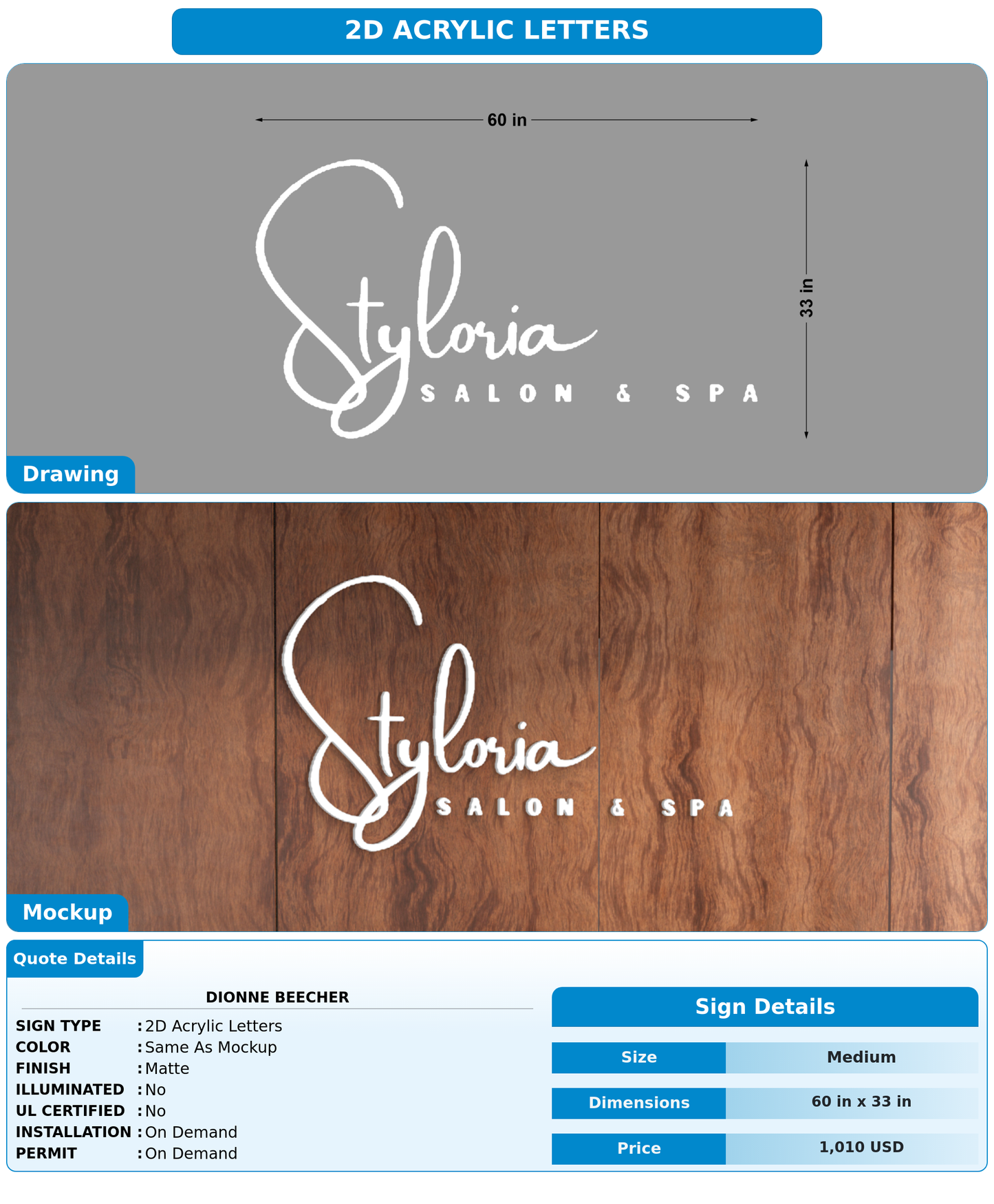 CUSTOM MOCKUP SIGN FOR Dionne Beecher
