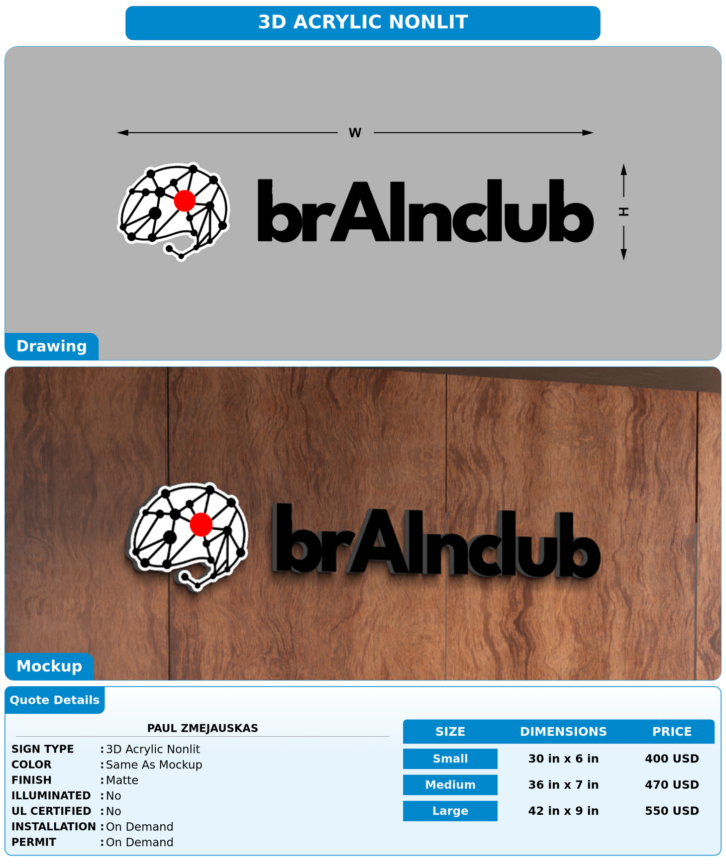 CUSTOM MOCKUP SIGN FOR Paul Zmejauskas
