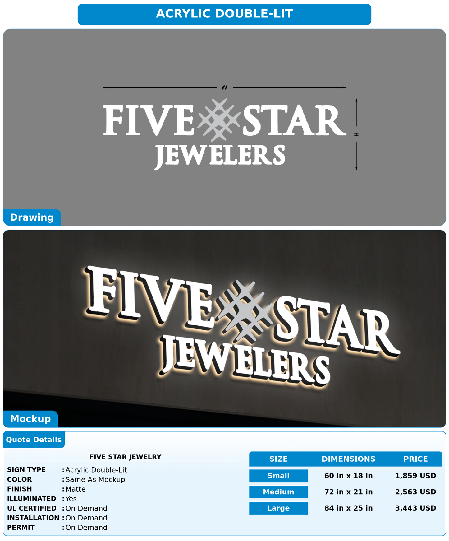 CUSTOM MOCKUP SIGN FOR five  star jewelry