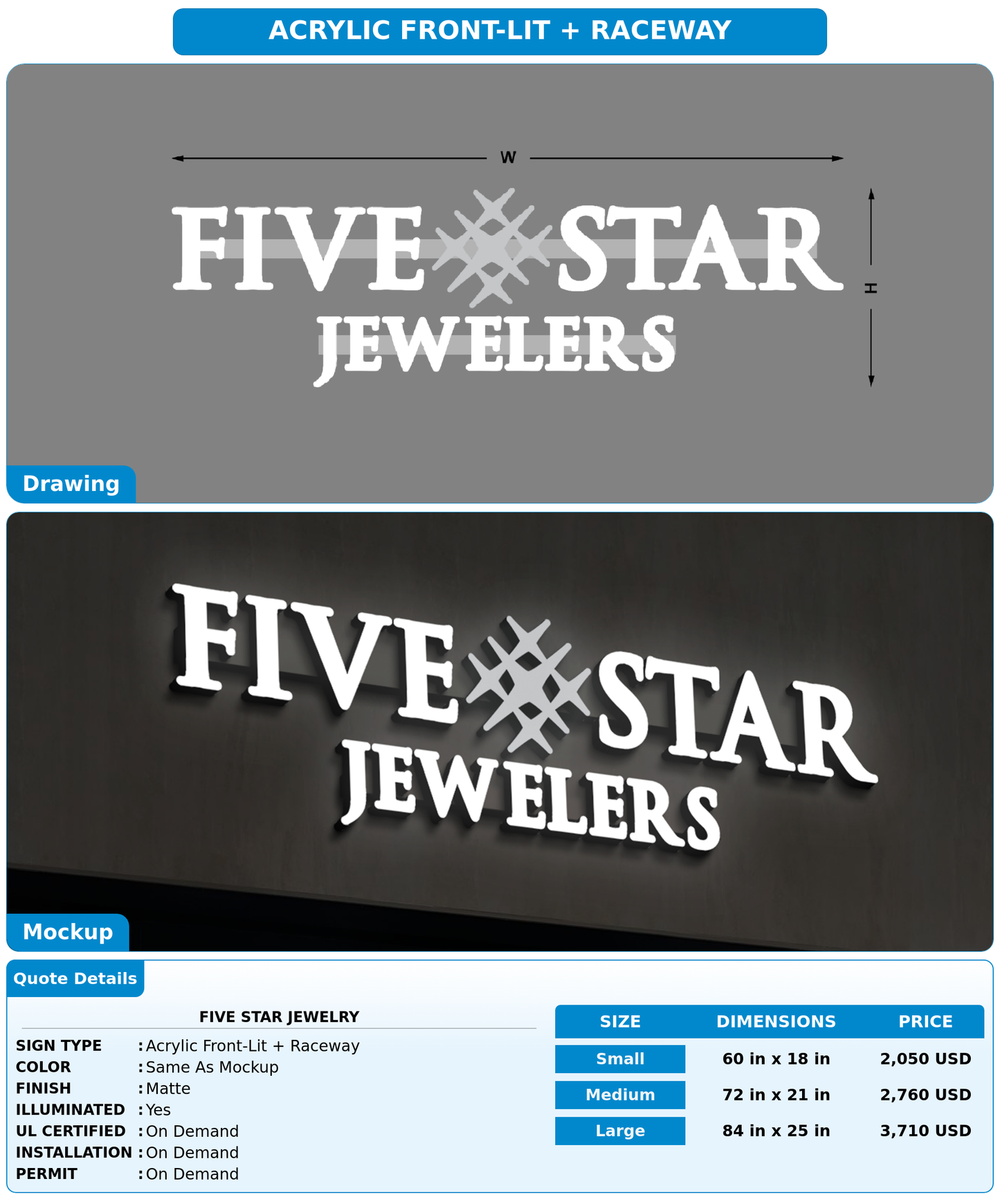 CUSTOM MOCKUP SIGN FOR five  star jewelry