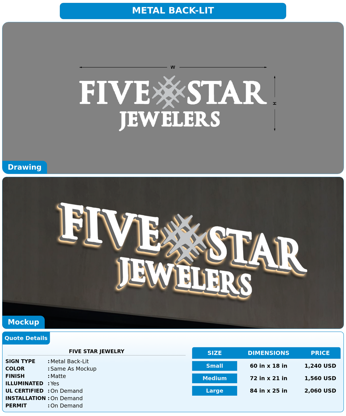 CUSTOM MOCKUP SIGN FOR five  star jewelry