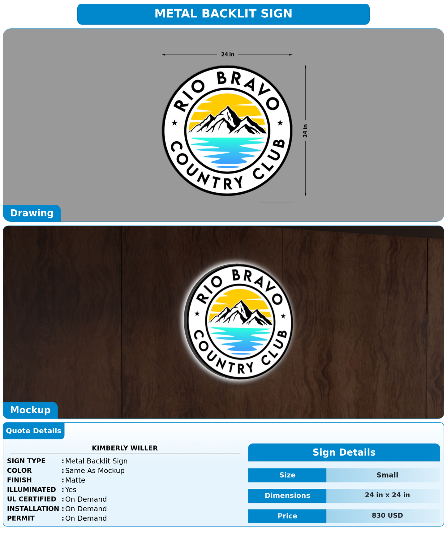 CUSTOM MOCKUP SIGN FOR Kimberly Willer