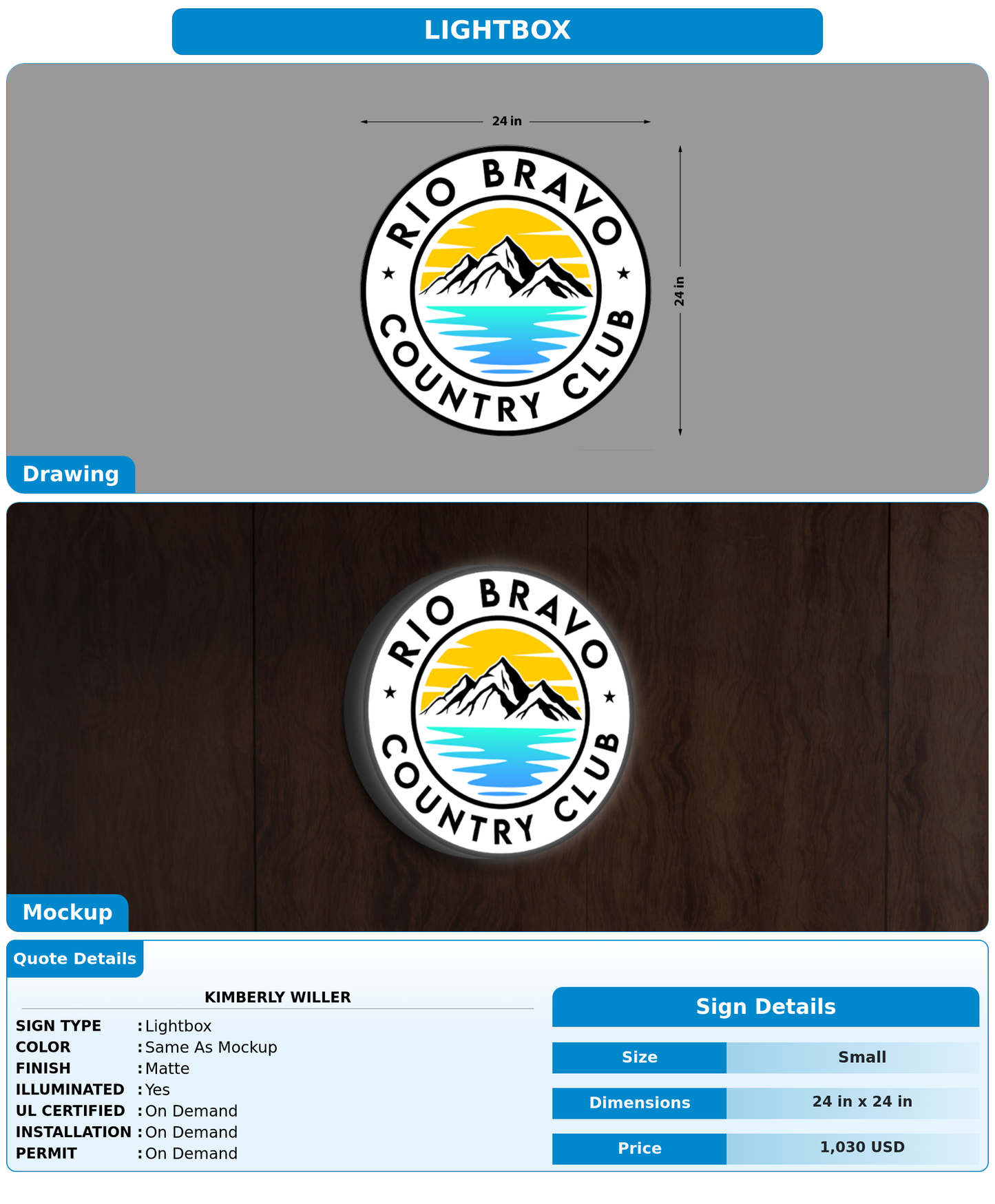 CUSTOM MOCKUP SIGN FOR Kimberly Willer