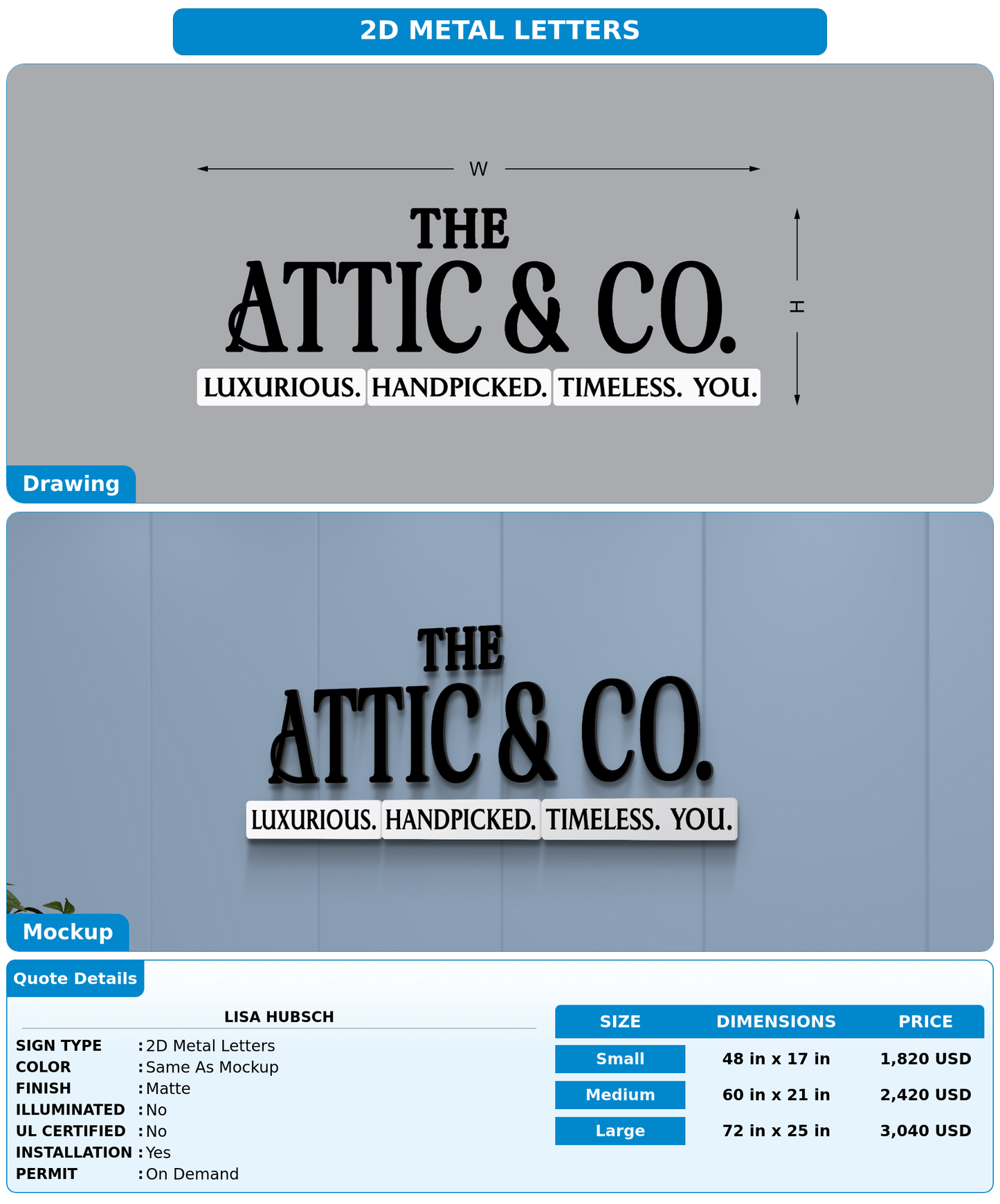 CUSTOM MOCKUP SIGN FOR Lisa Hubsch