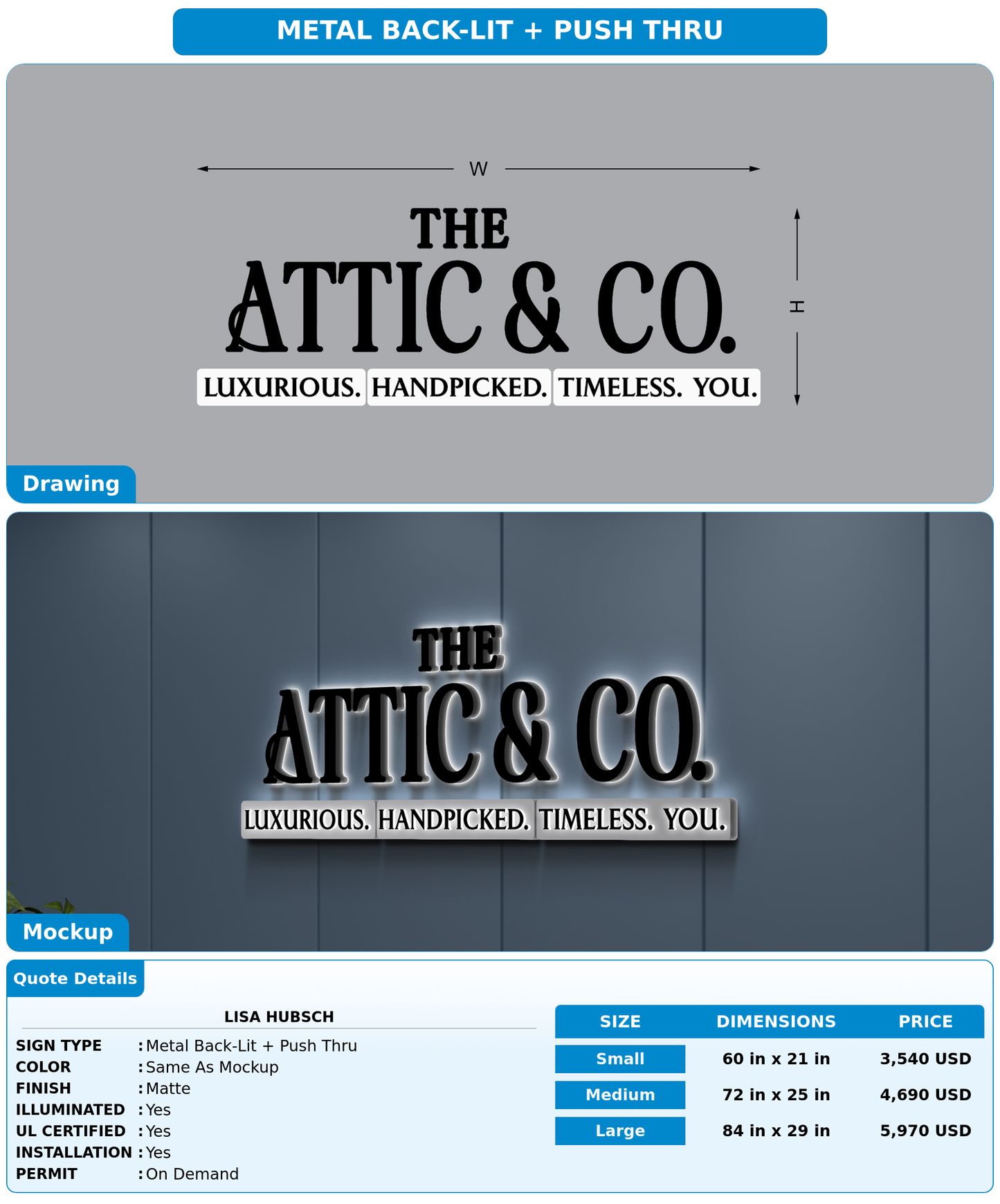 CUSTOM MOCKUP SIGN FOR Lisa Hubsch
