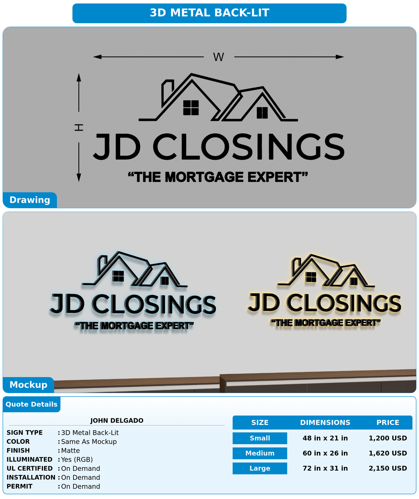 CUSTOM MOCKUP SIGN FOR John Delgado