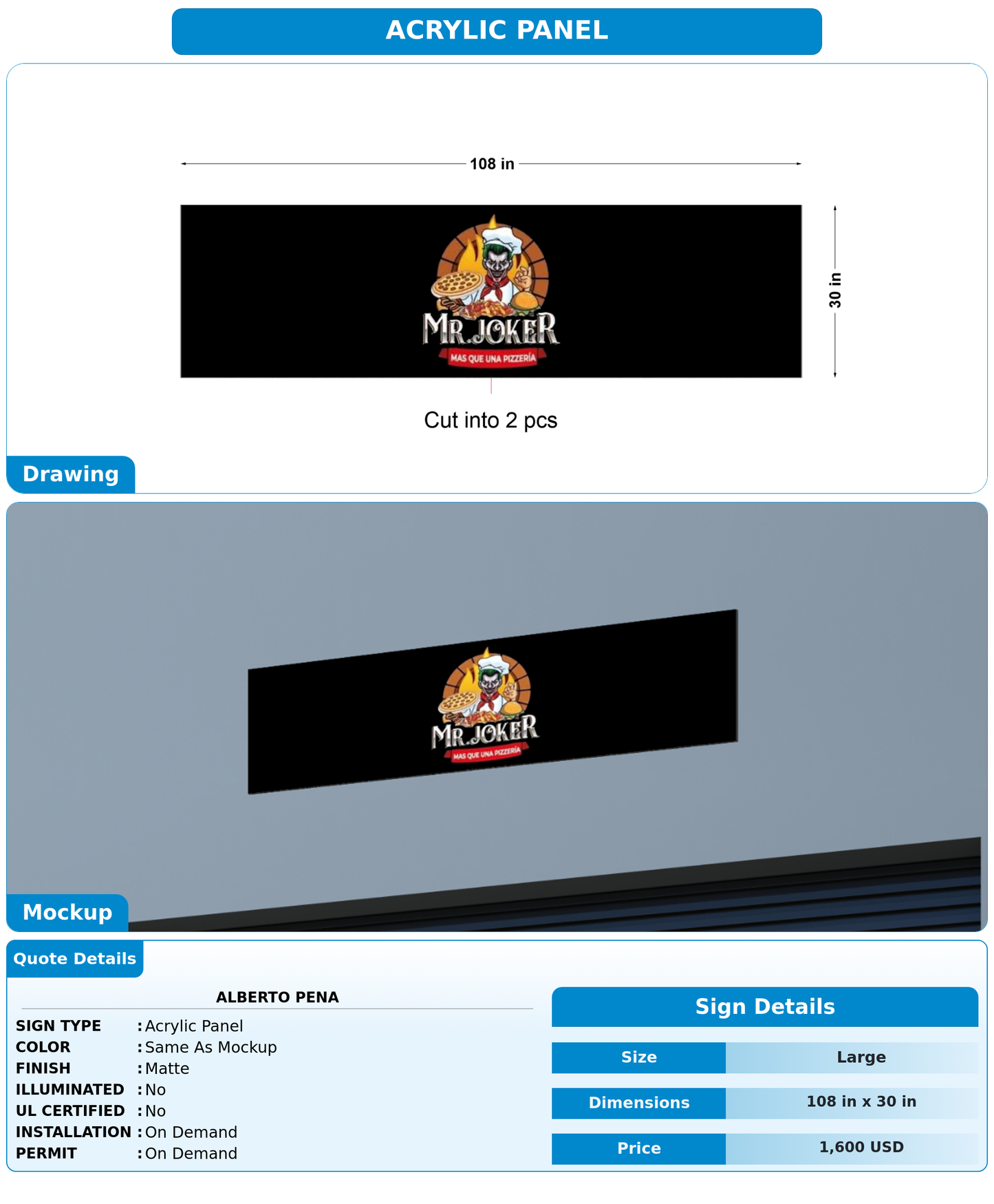 CUSTOM MOCKUP SIGN FOR Alberto Pena