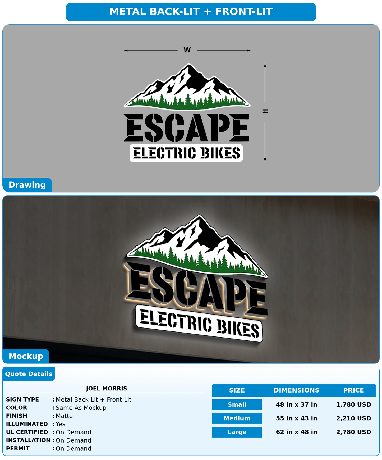 CUSTOM MOCKUP SIGN FOR Joel Morris
