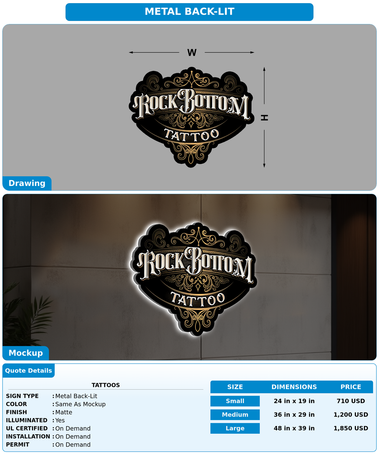 CUSTOM MOCKUP SIGN FOR Tattoos