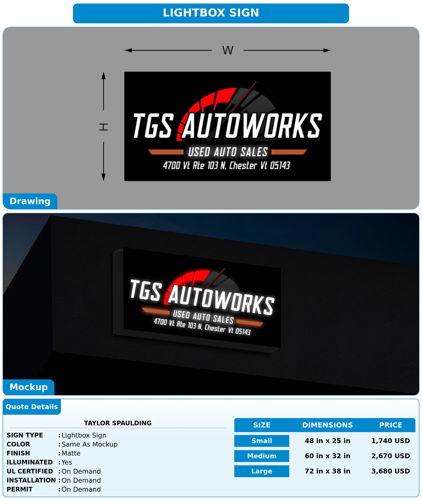 CUSTOM MOCKUP SIGN FOR Taylor Spaulding