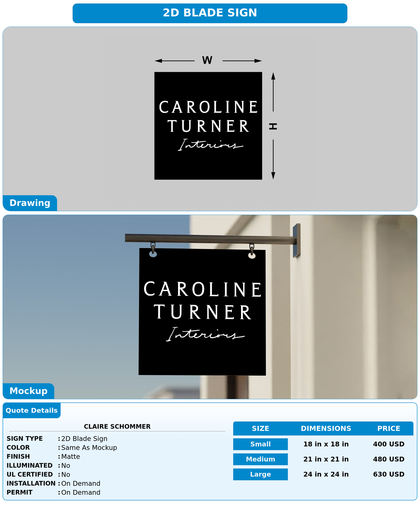 CUSTOM MOCKUP SIGN FOR Claire Schommer