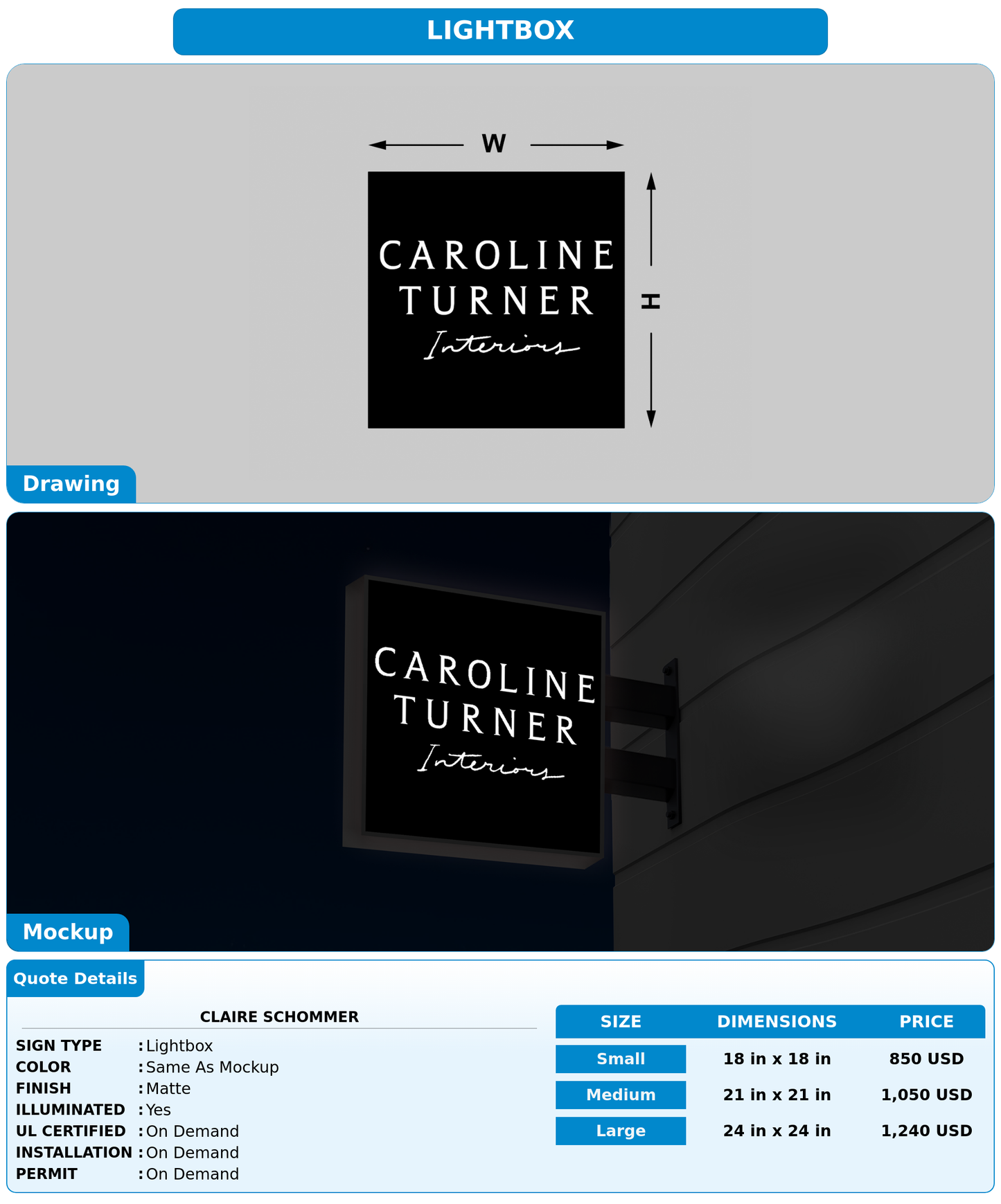 CUSTOM MOCKUP SIGN FOR Claire Schommer