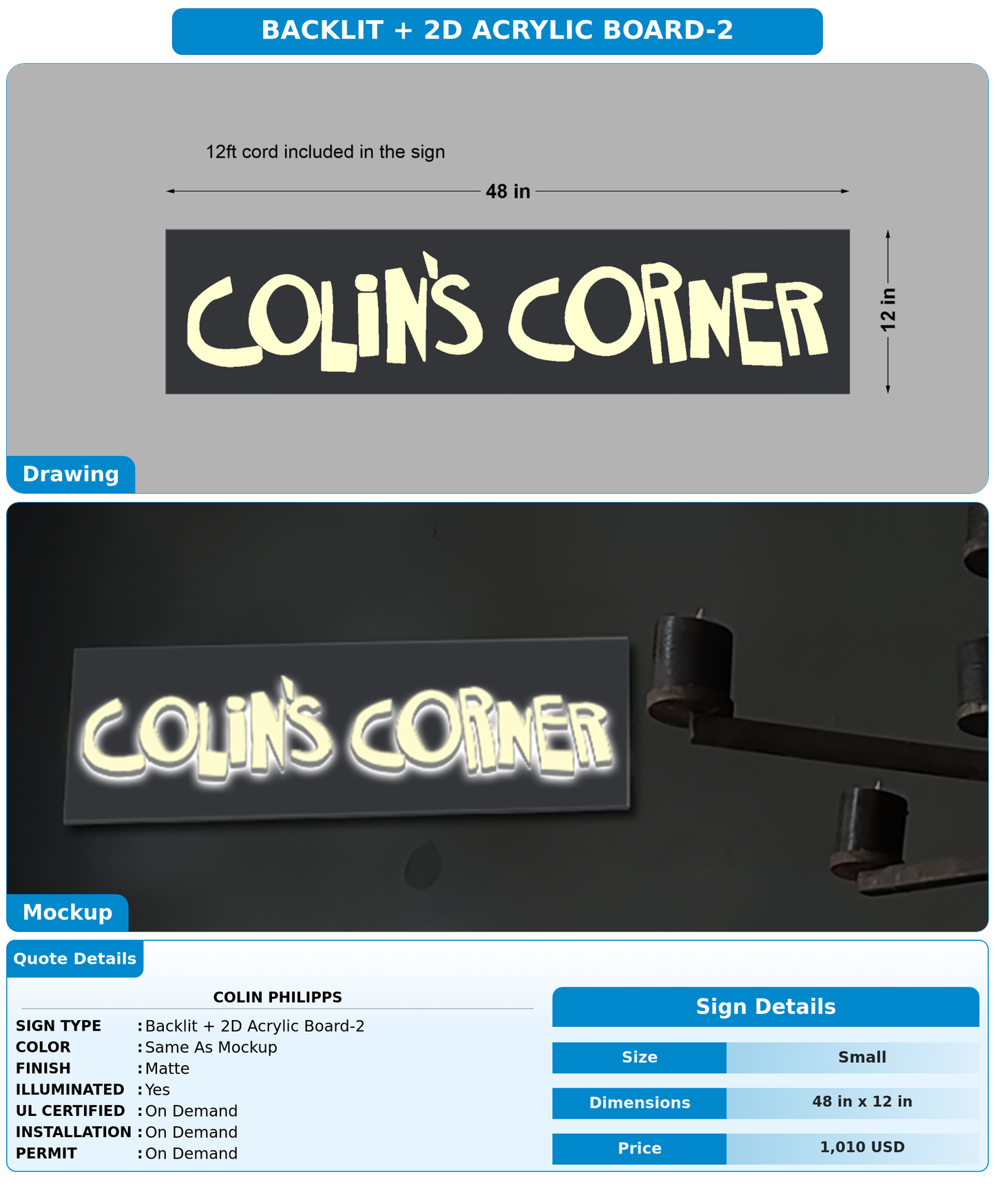 CUSTOM MOCKUP SIGN FOR Colin philipps