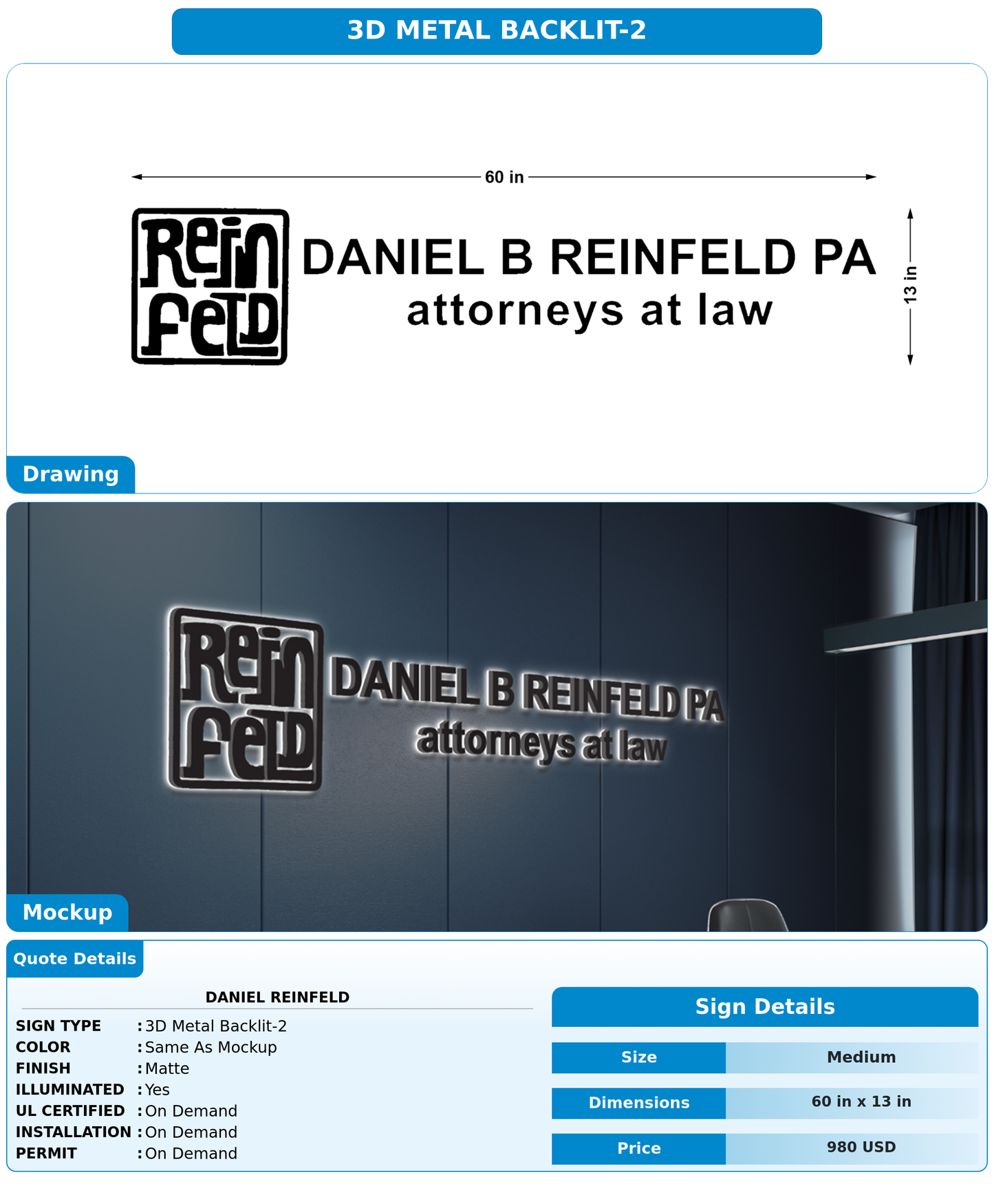 CUSTOM MOCKUP SIGN FOR Daniel Reinfeld