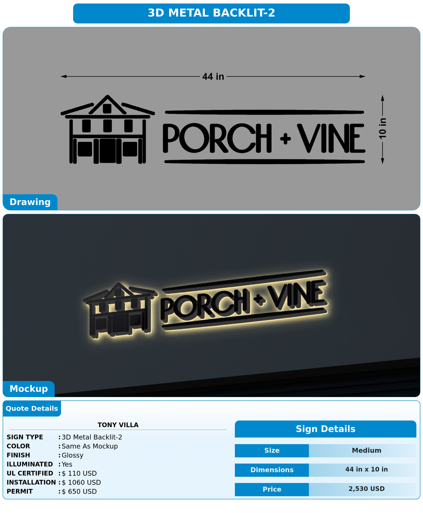 CUSTOM MOCKUP SIGN FOR Tony Villa