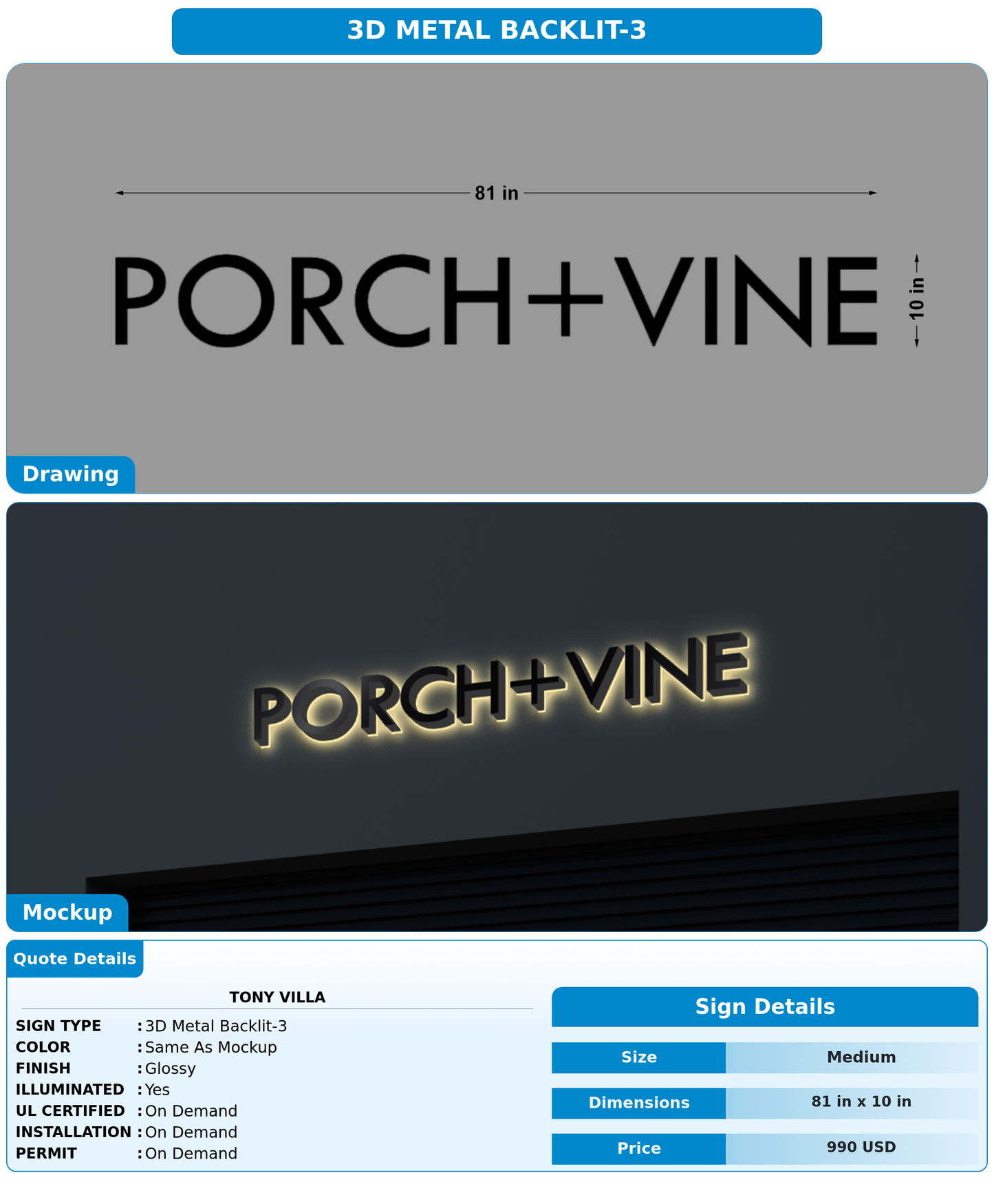 CUSTOM MOCKUP SIGN FOR Tony Villa