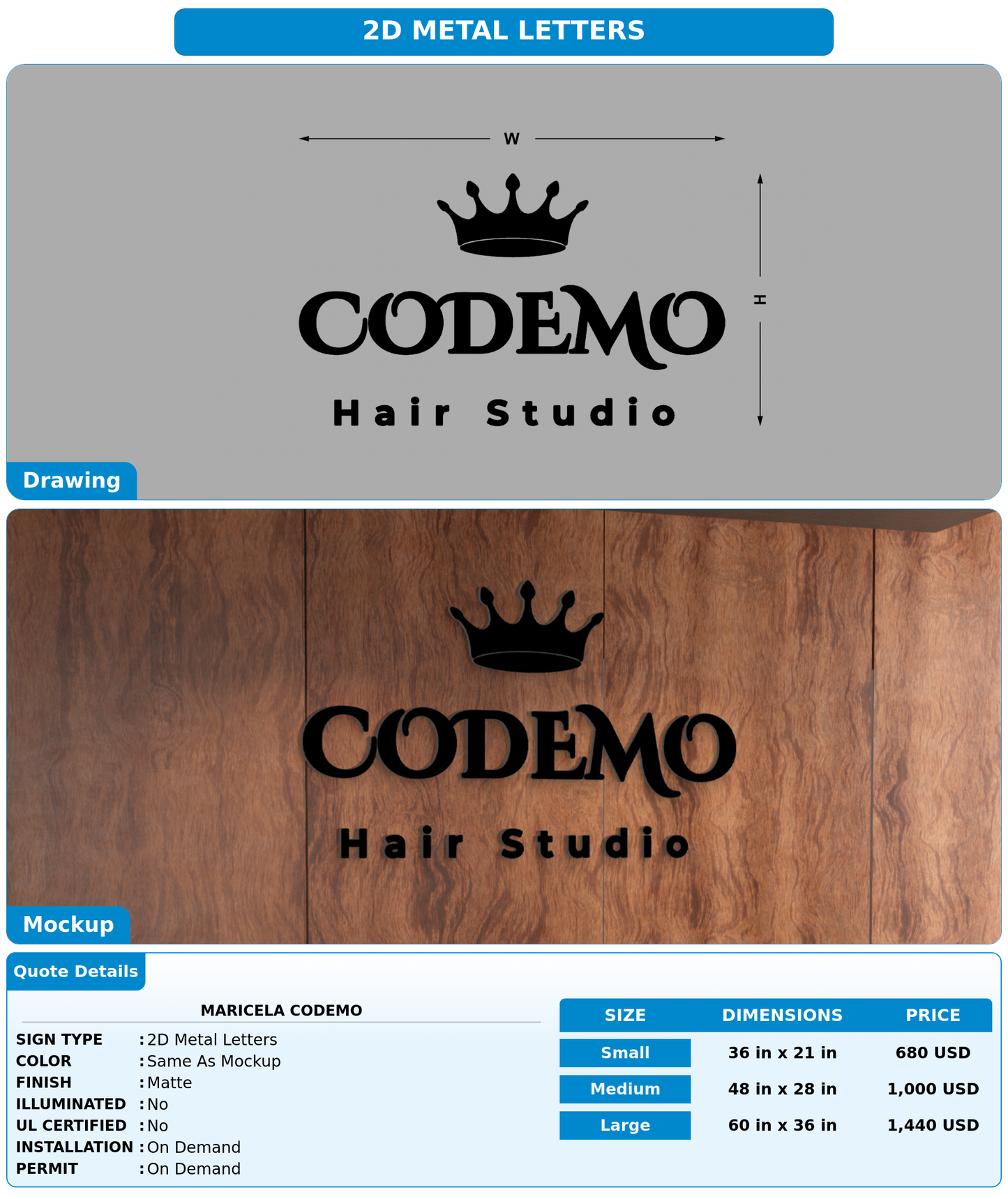 CUSTOM MOCKUP SIGN FOR Maricela Codemo