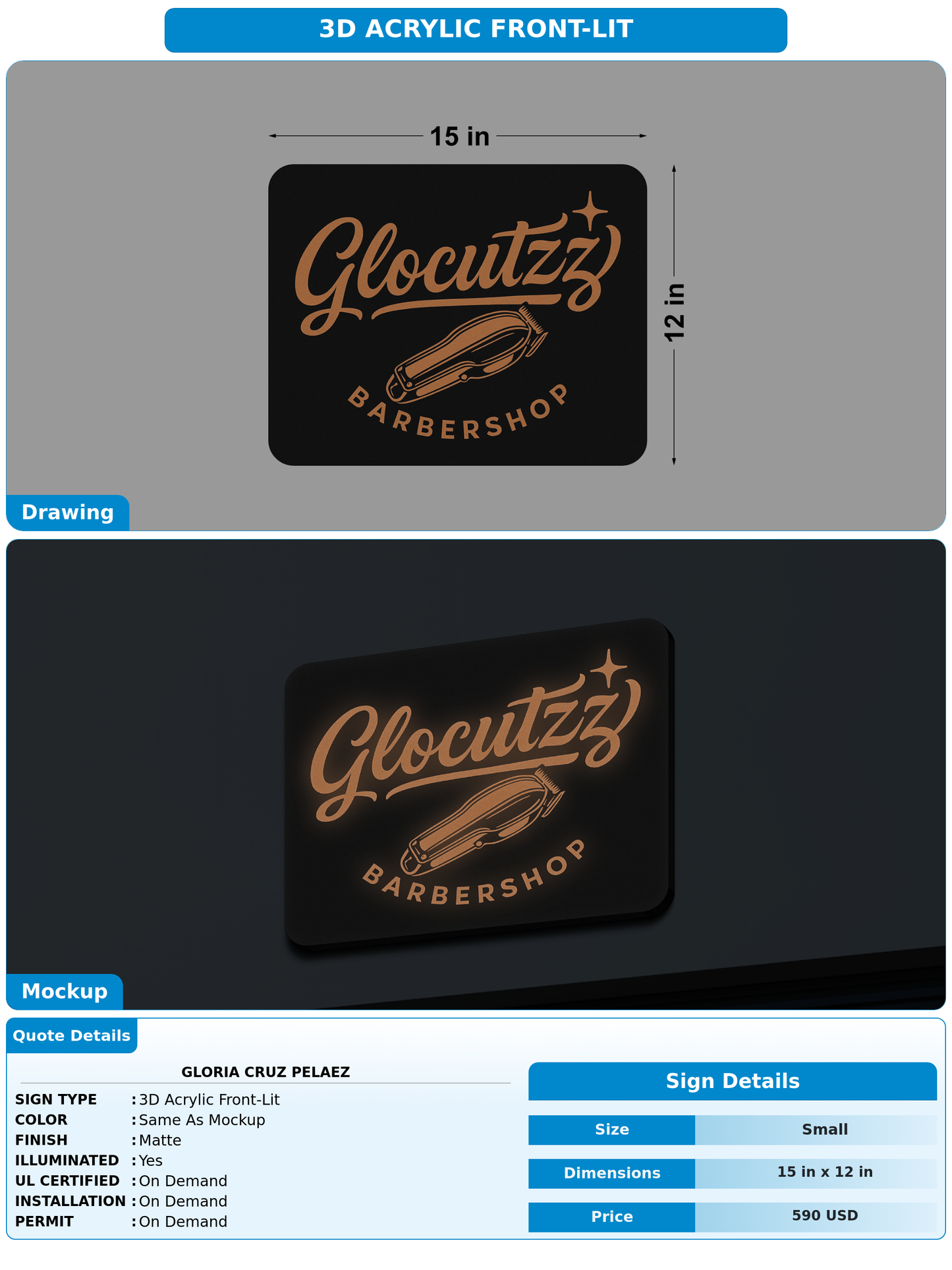 CUSTOM MOCKUP SIGN FOR GLORIA CRUZ PELAEZ