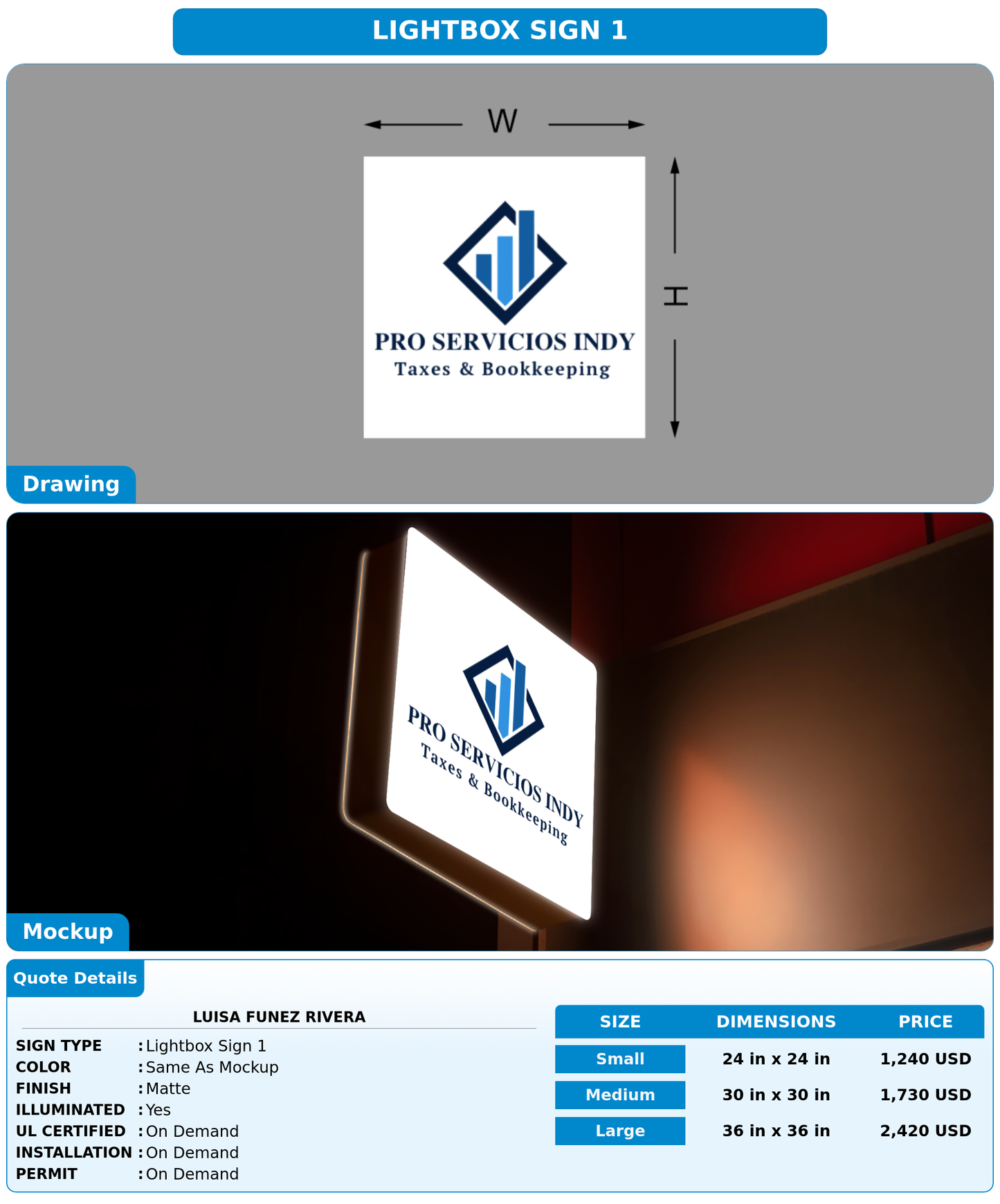 CUSTOM MOCKUP SIGN FOR Luisa Funez Rivera