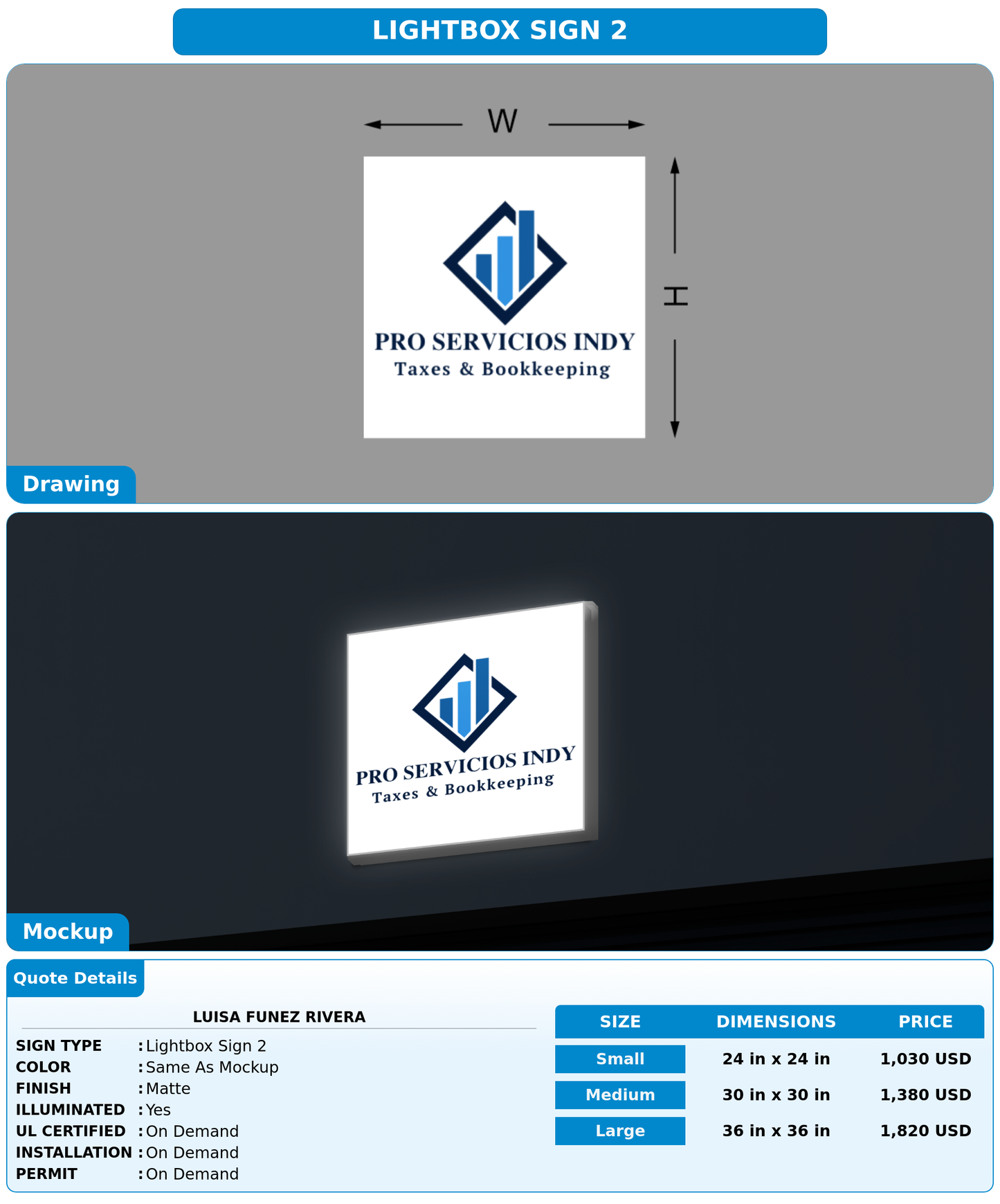 CUSTOM MOCKUP SIGN FOR Luisa Funez Rivera