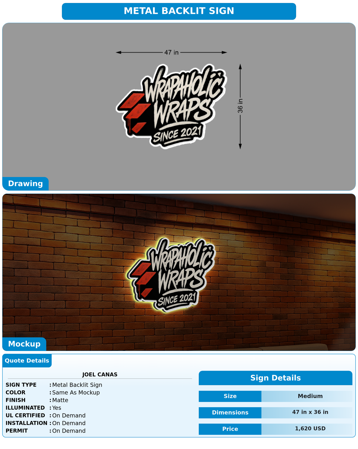 CUSTOM MOCKUP SIGN FOR Joel Canas