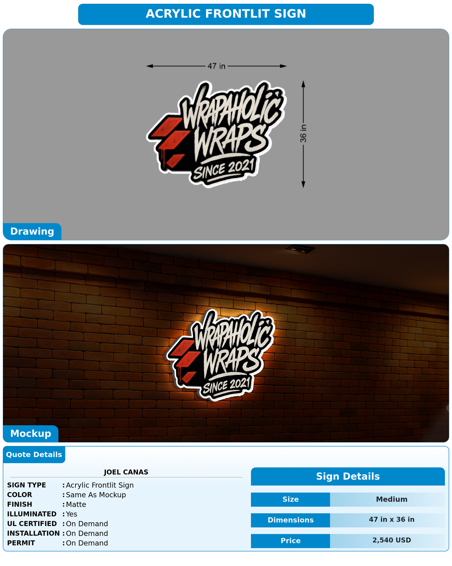 CUSTOM MOCKUP SIGN FOR Joel Canas