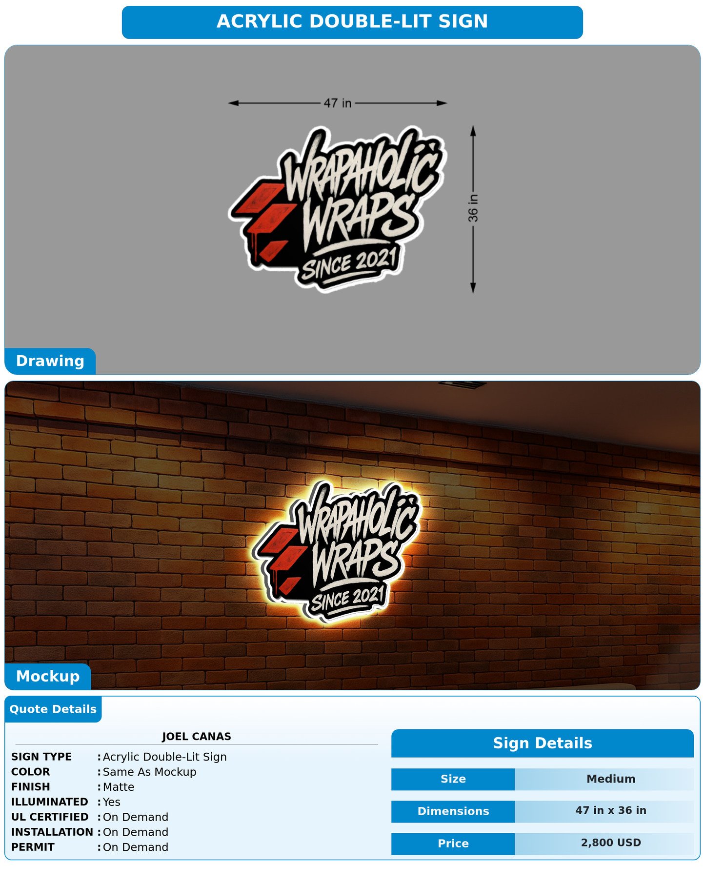 CUSTOM MOCKUP SIGN FOR Joel Canas