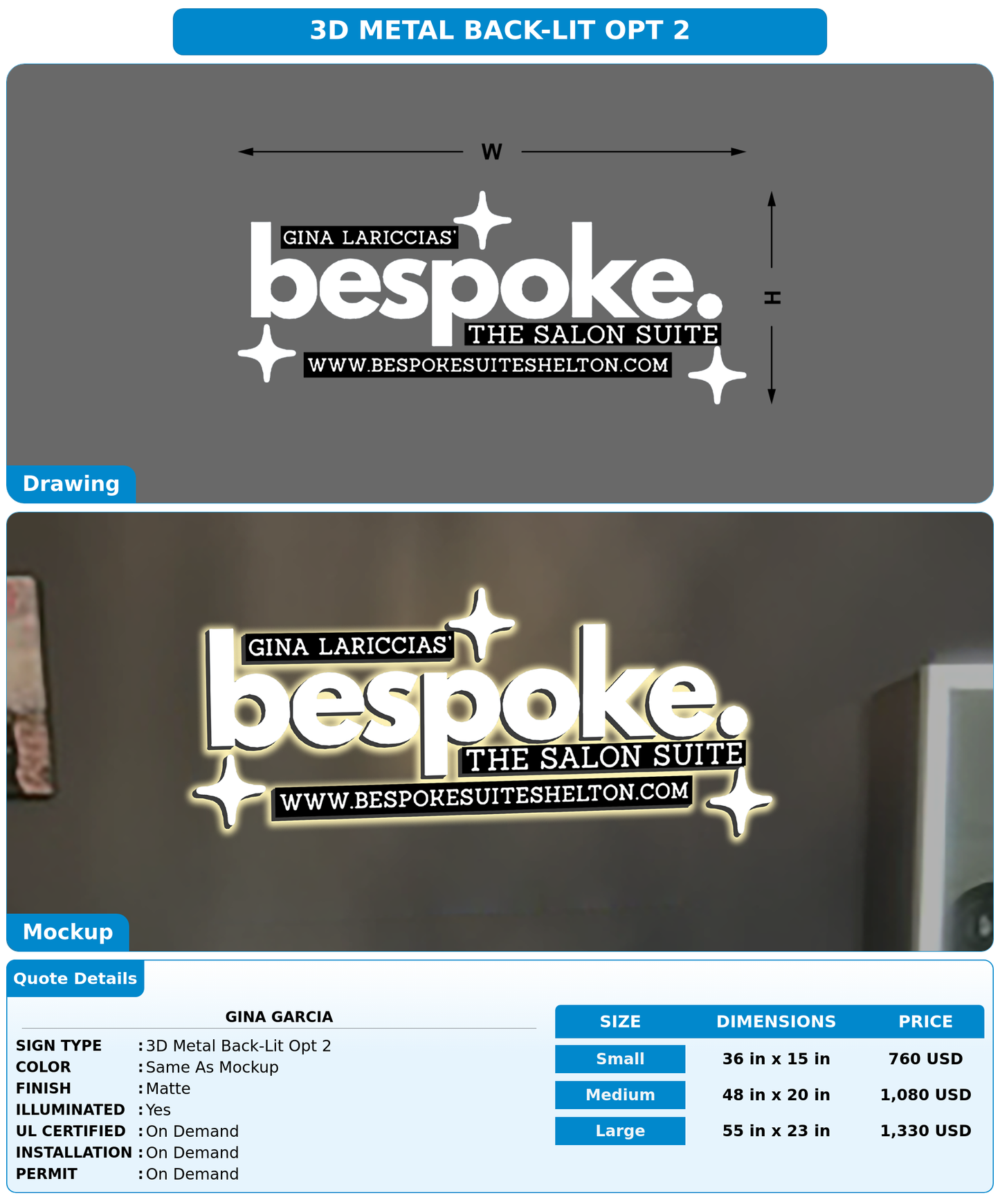 CUSTOM MOCKUP SIGN FOR GINA GARCIA