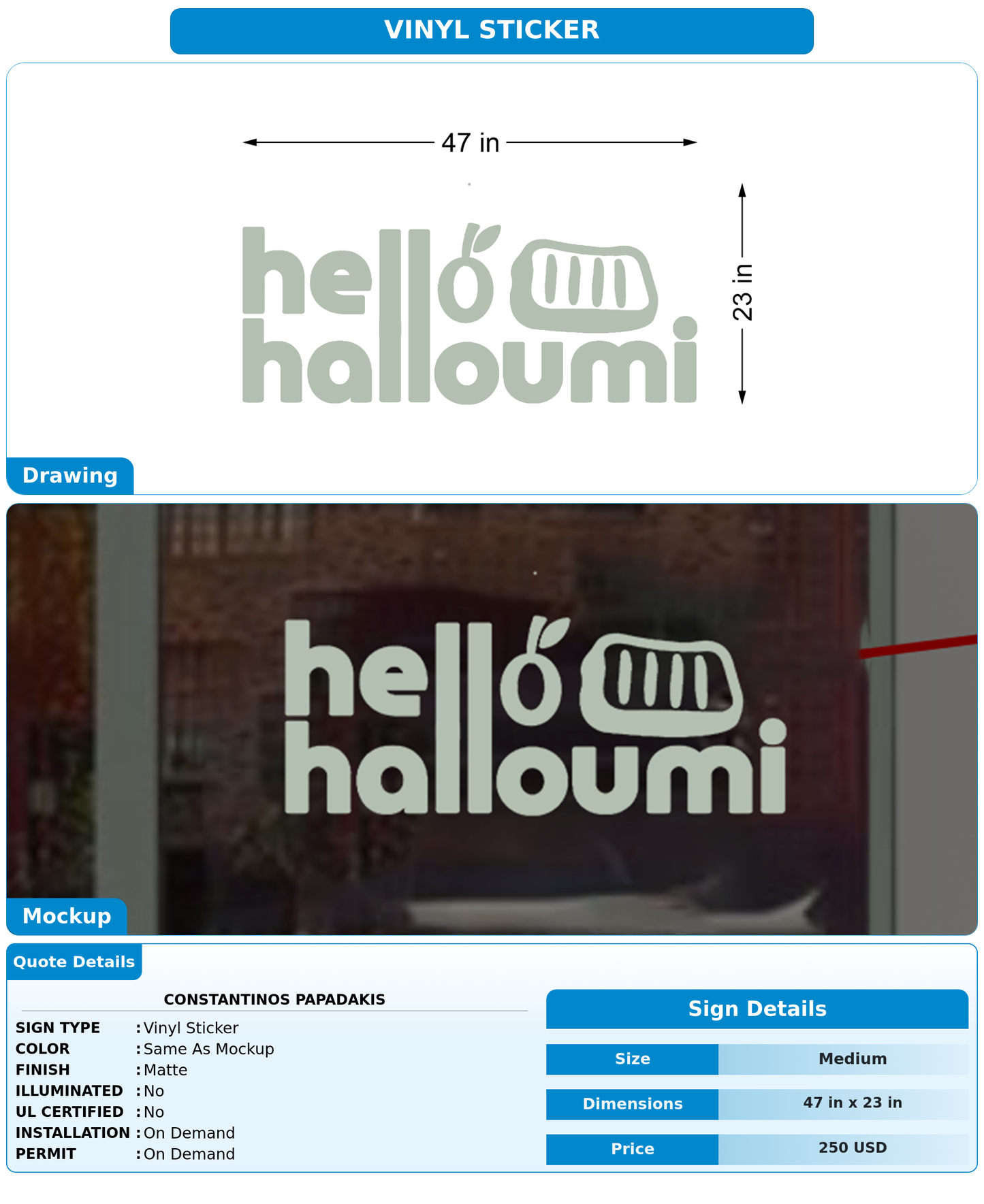 CUSTOM MOCKUP SIGN FOR Constantinos Papadakis