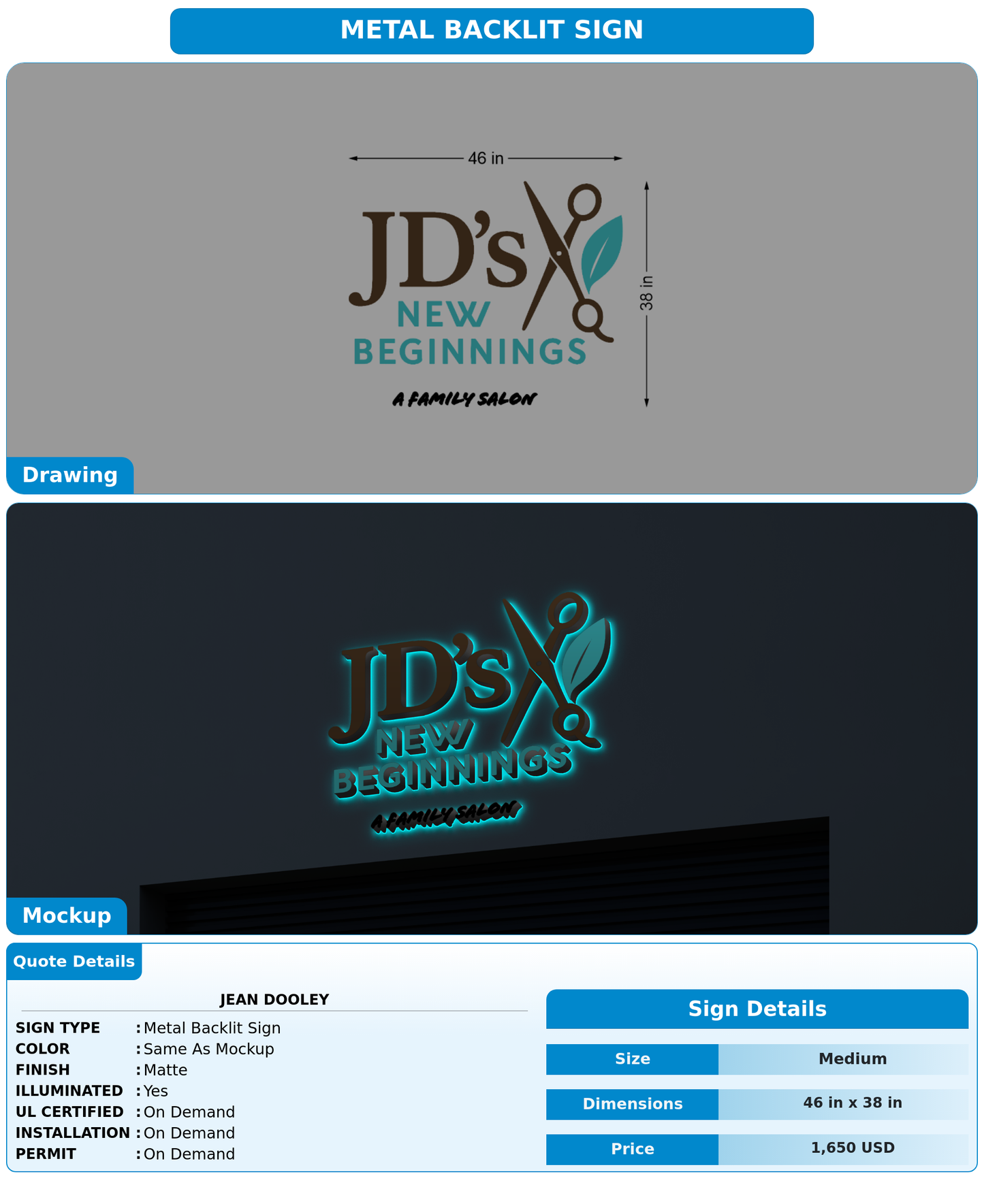 CUSTOM MOCKUP SIGN FOR Jean Dooley