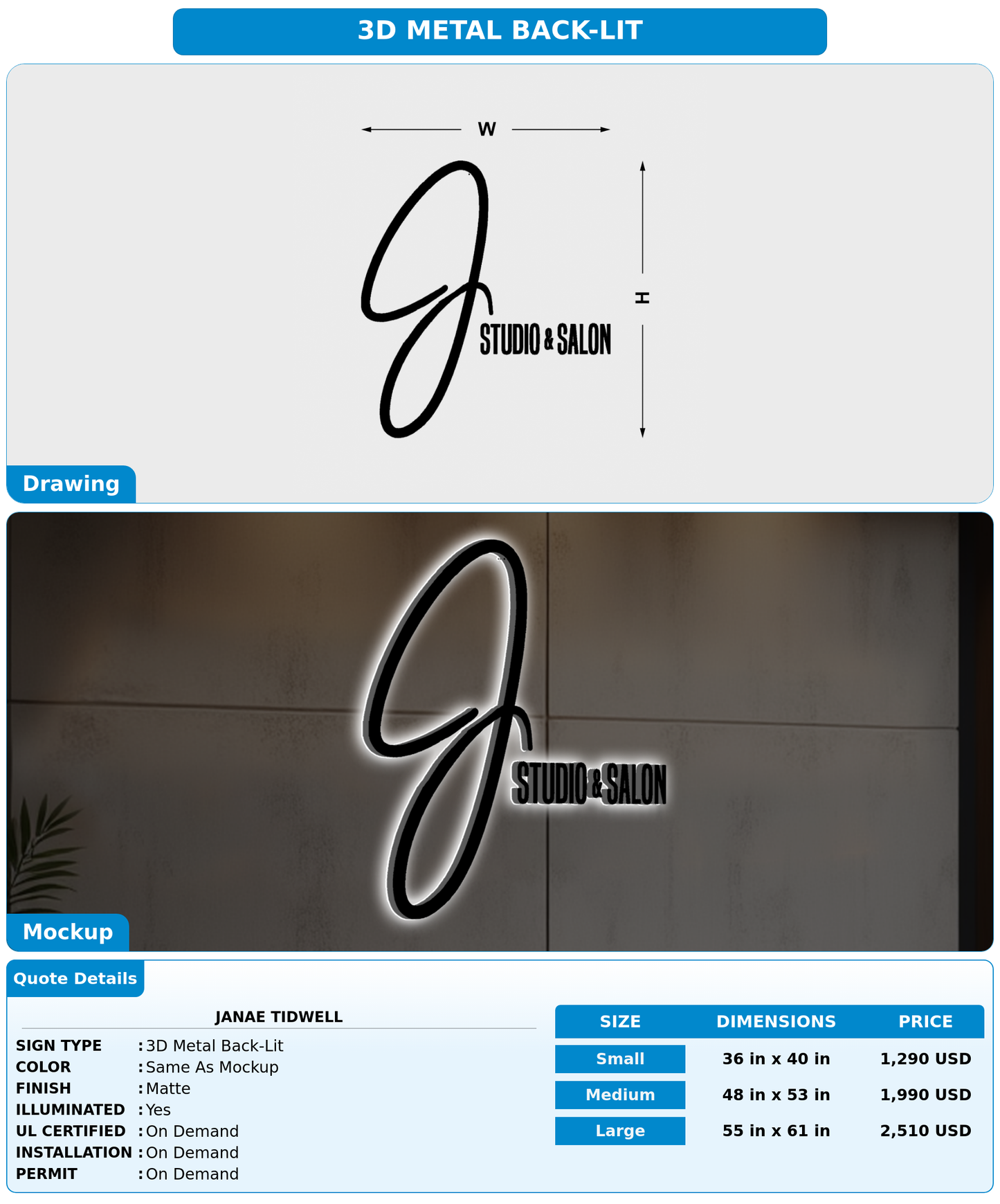 CUSTOM MOCKUP SIGN FOR Janae Tidwell