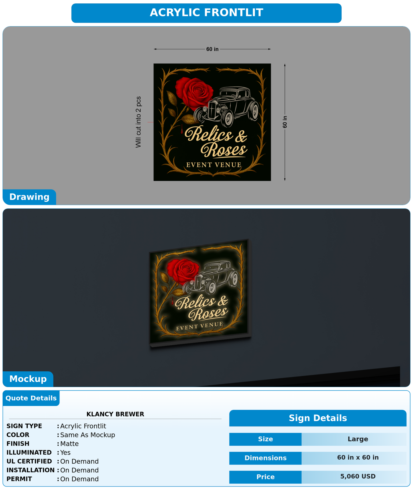 CUSTOM MOCKUP SIGN FOR Klancy Brewer