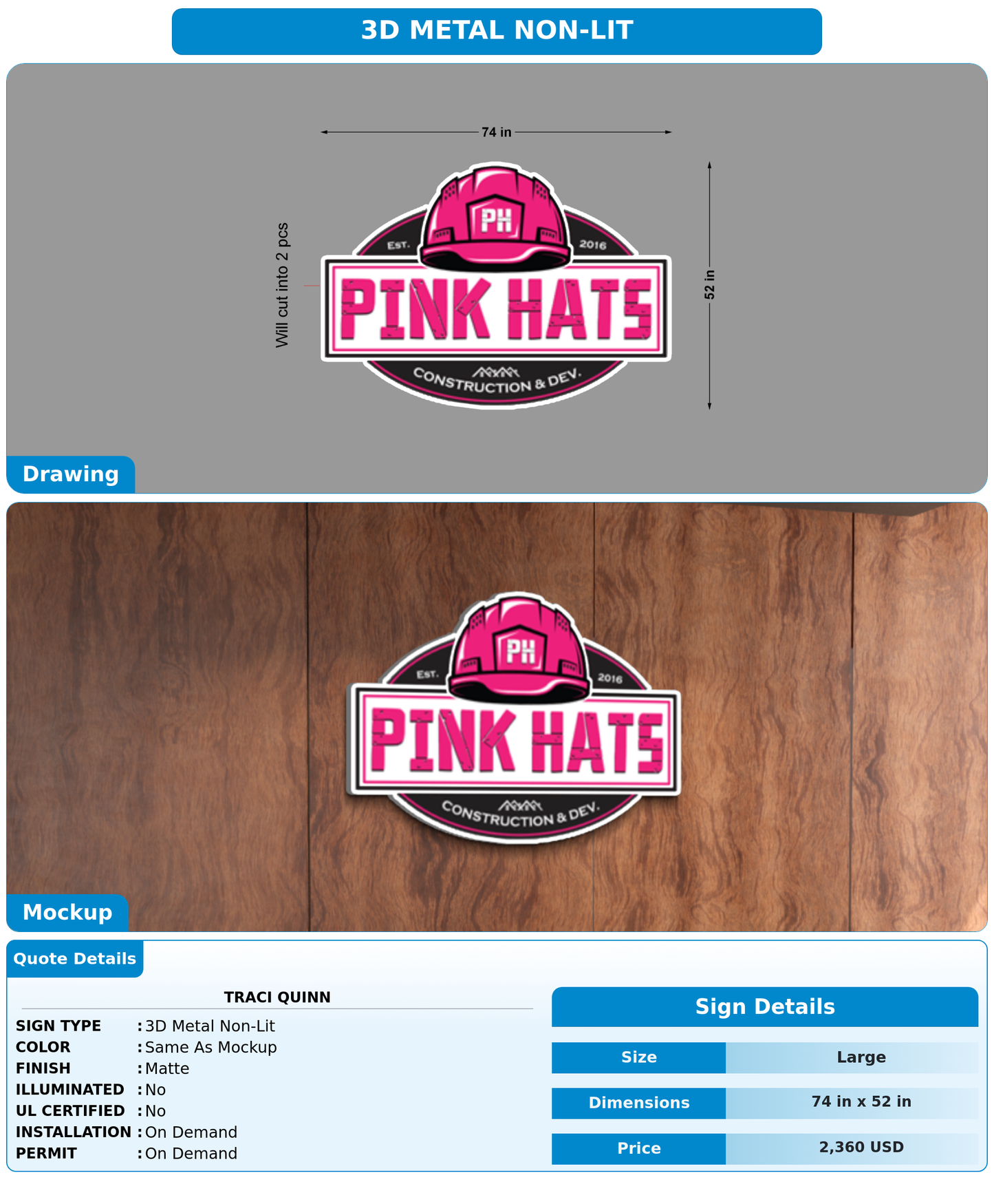 CUSTOM MOCKUP SIGN FOR Traci Quinn