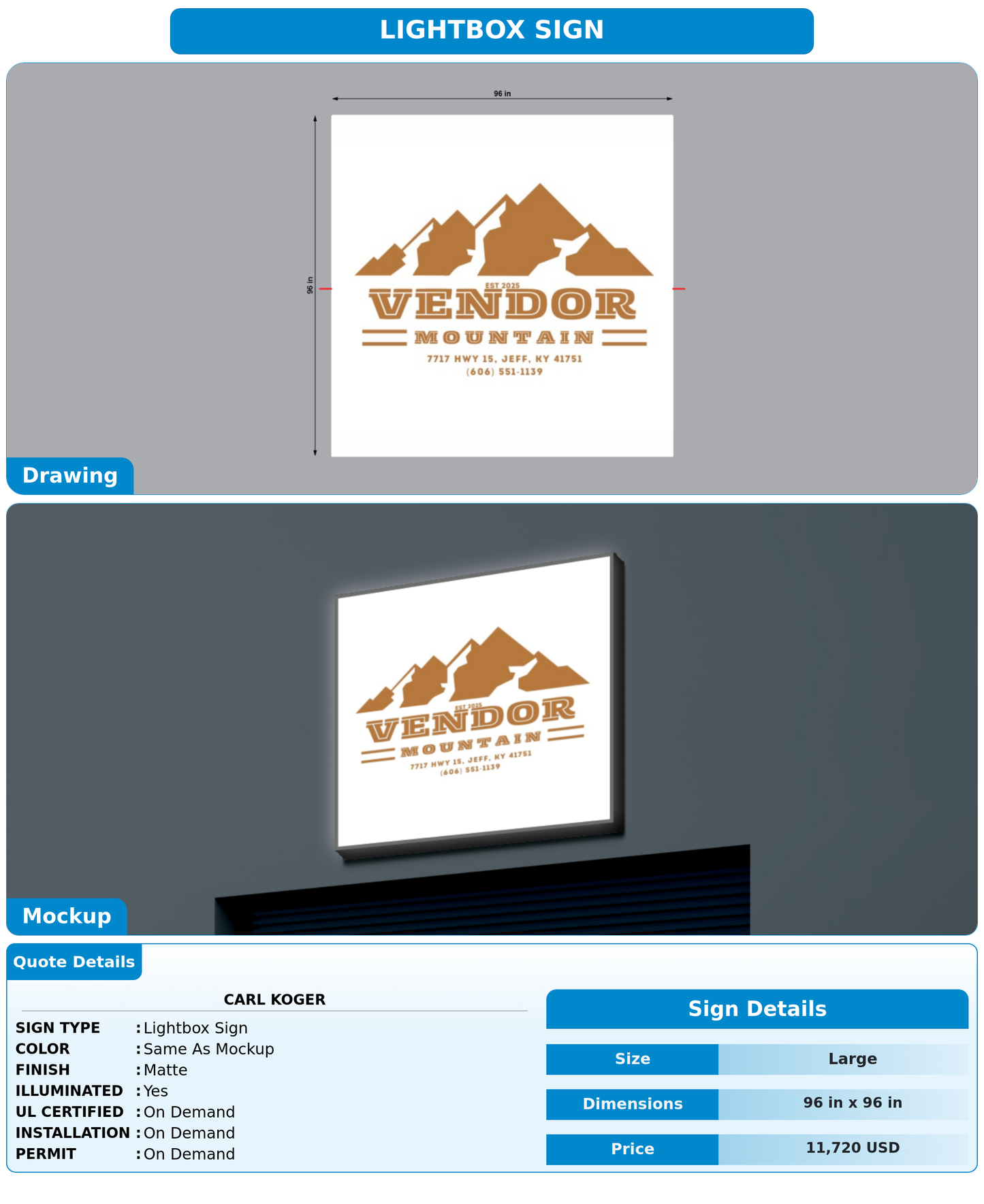 CUSTOM MOCKUP SIGN FOR Carl Koger