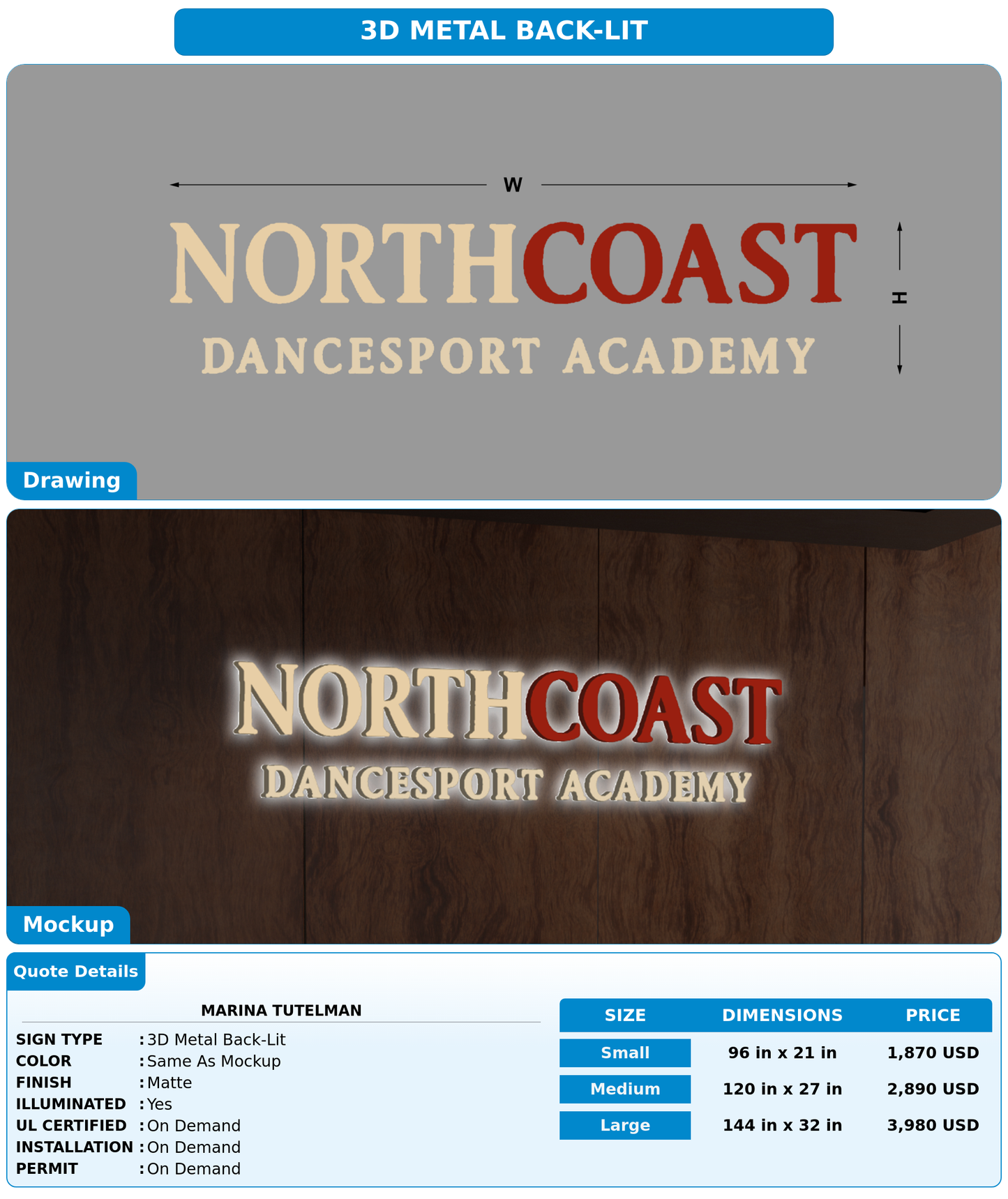 CUSTOM MOCKUP SIGN FOR Marina Tutelman
