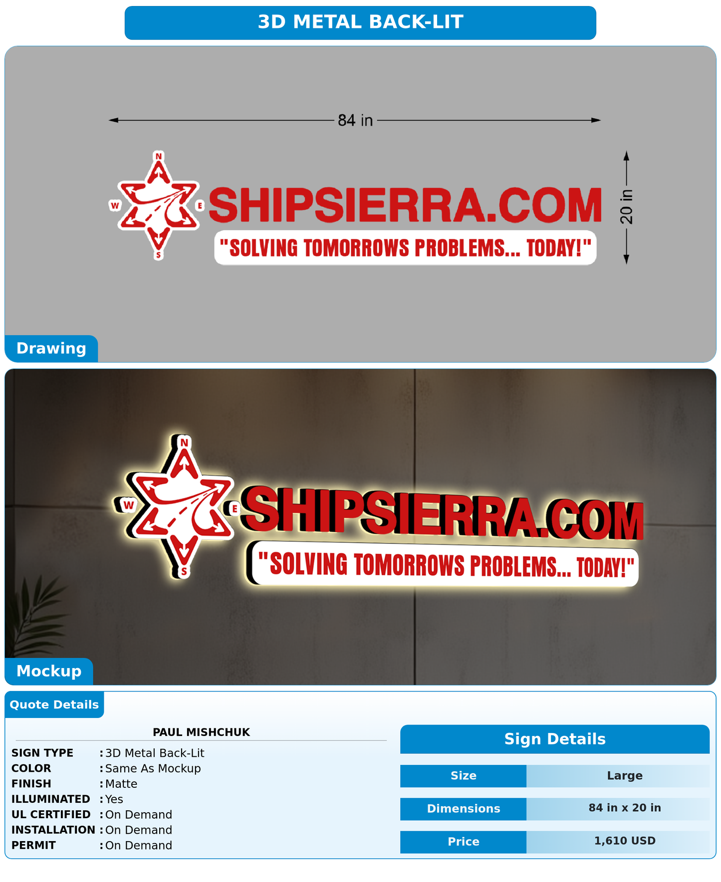 CUSTOM MOCKUP SIGN FOR Paul Mishchuk