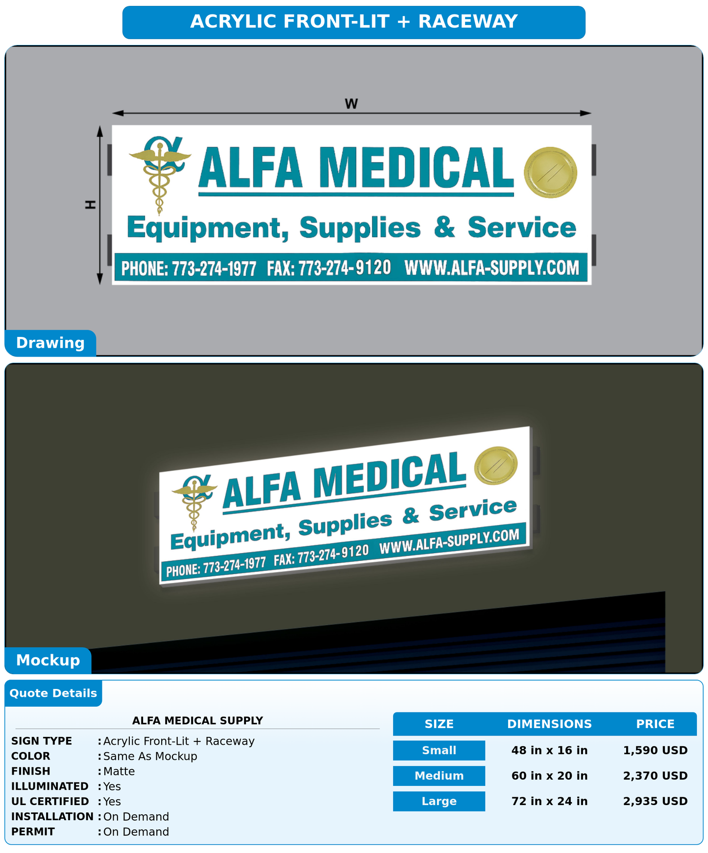 CUSTOM MOCKUP SIGN FOR Alfa Medical Supply