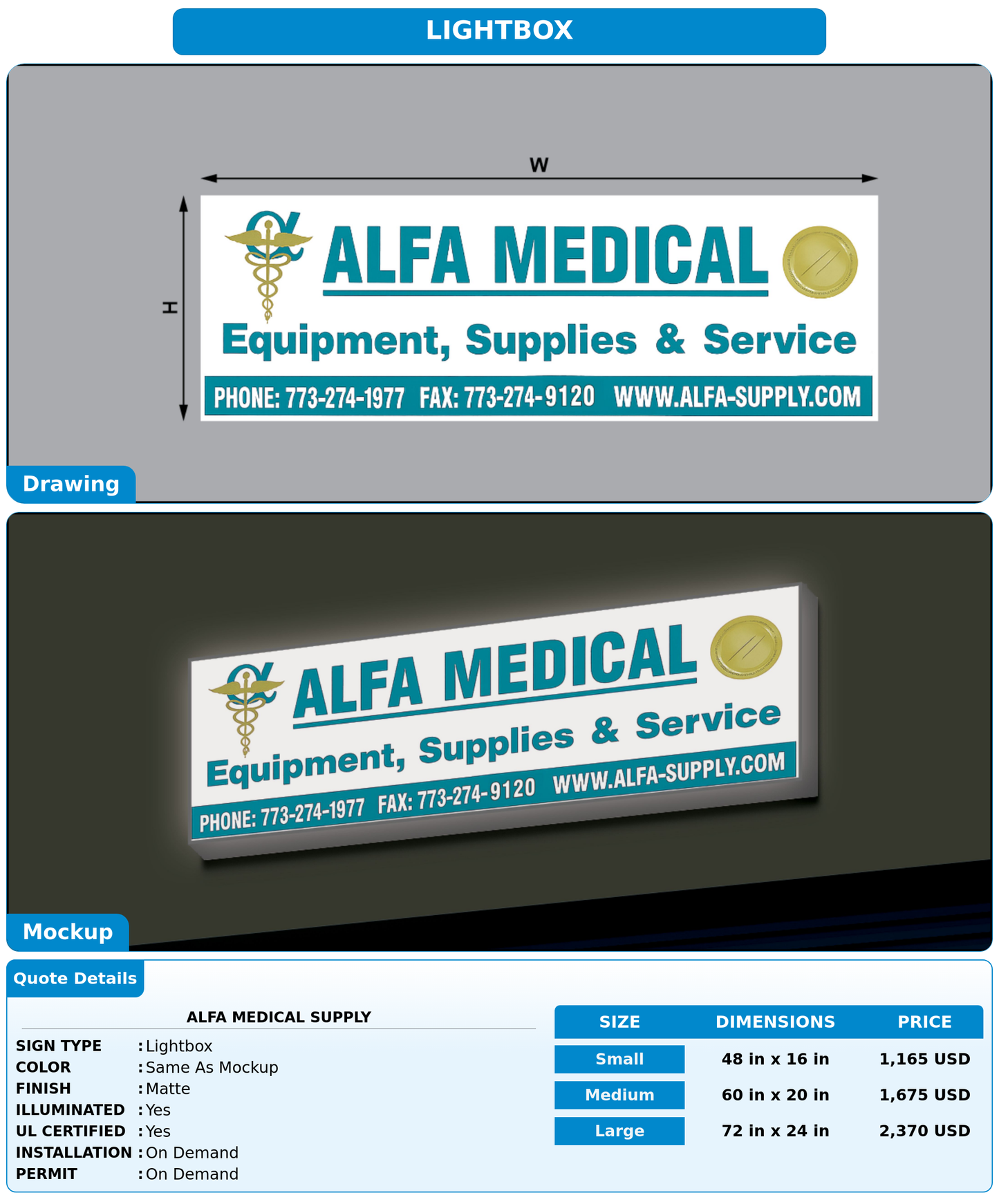 CUSTOM MOCKUP SIGN FOR Alfa Medical Supply
